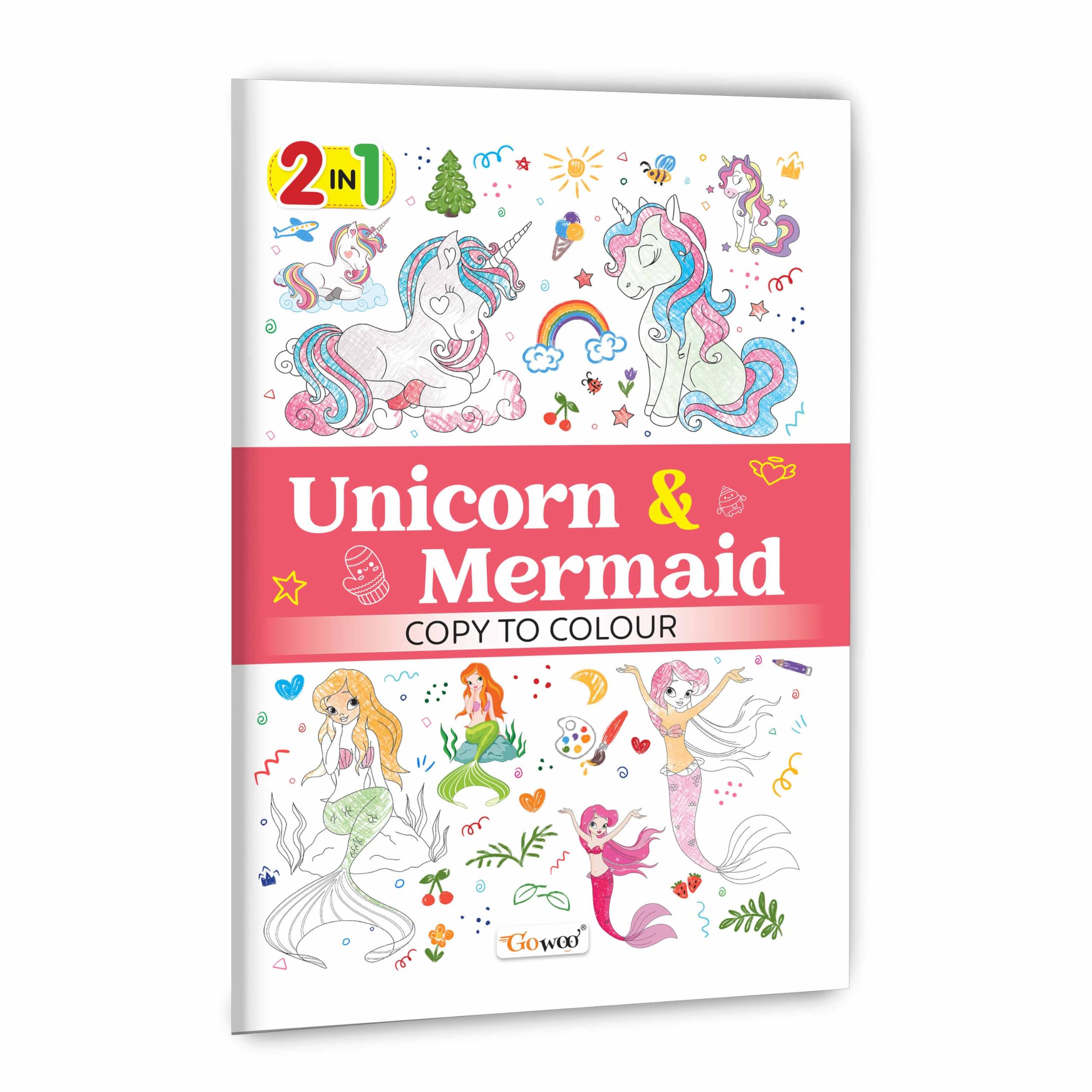 2 in 1 Unicorn & Mermaid Copy to Colour : Unicorn Colour Fun Book, mermaid activity colouring boook, fantasy world copy colouri