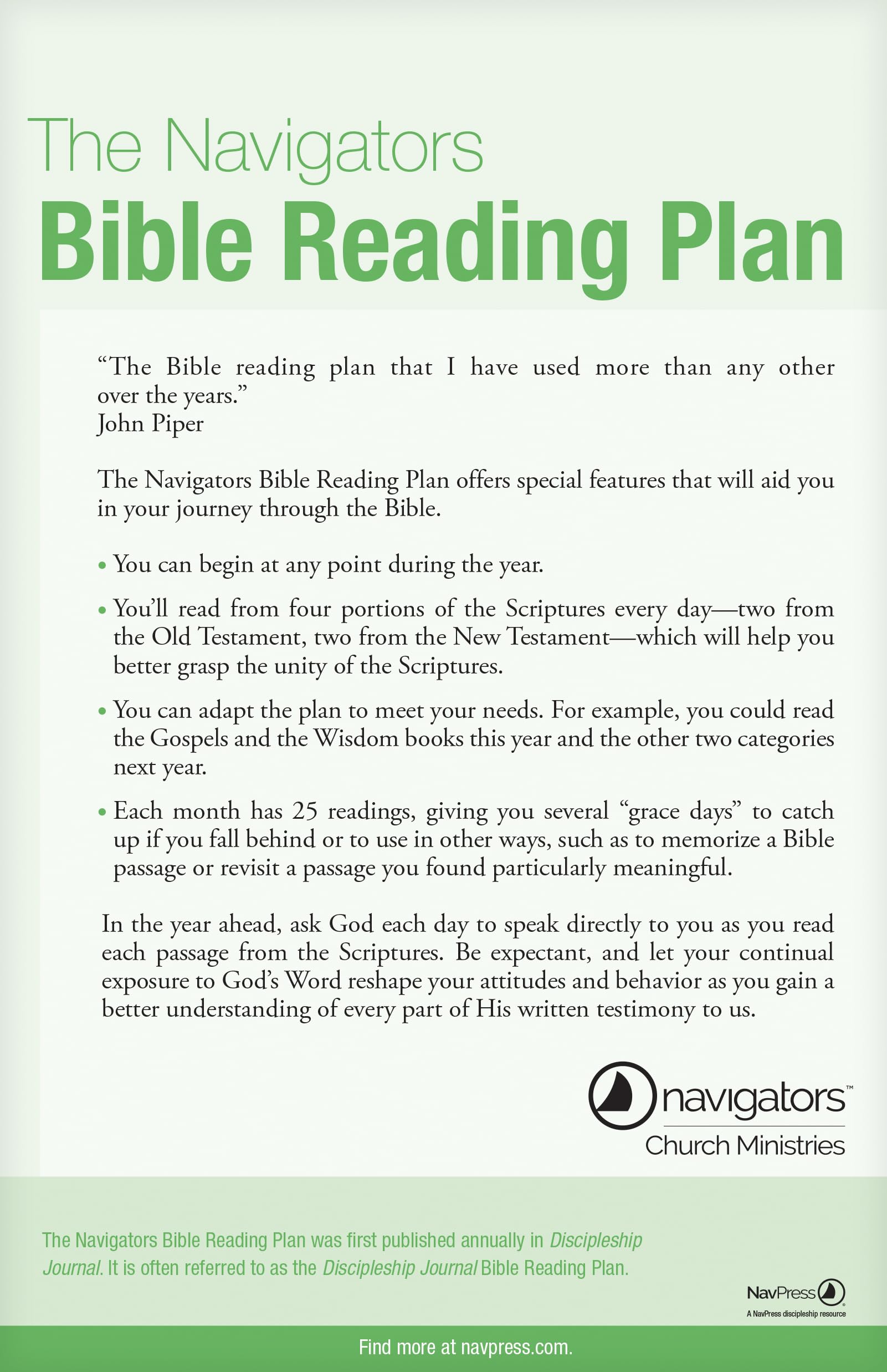 The Discipleship Journal Bible Reading Plan