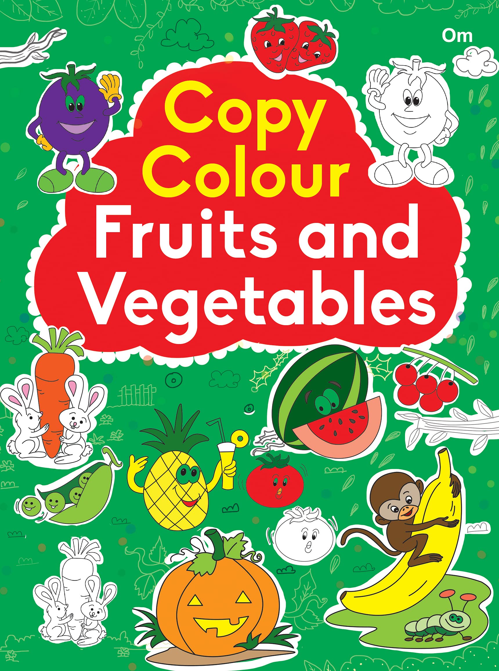 Colouring book : Copy Colour Fruits and Vegetables (Colouring book for kids)