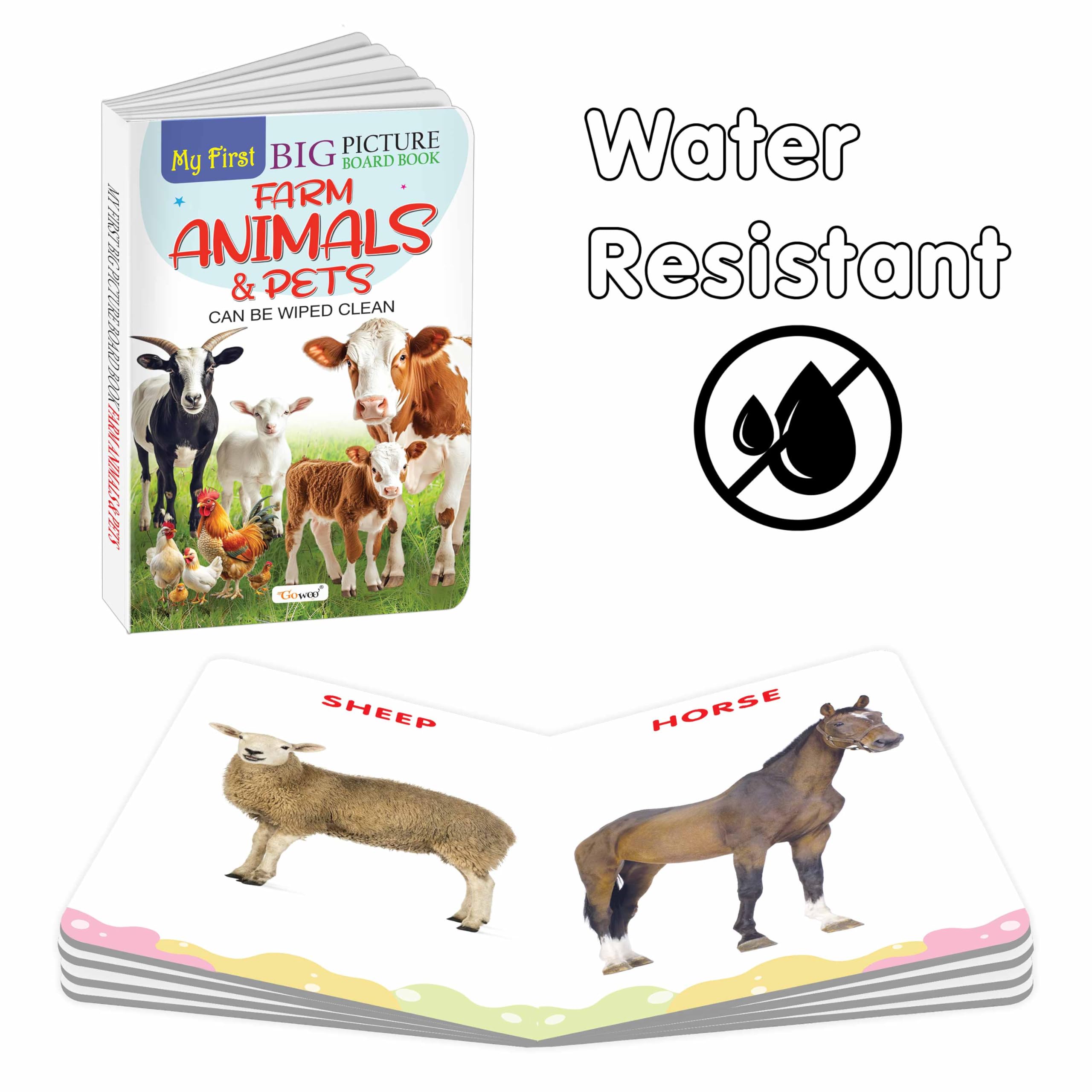 My First Big Picture Board Book Farm Animals & Pets : learning book about animals, Fun Reading Board for Preschoolers, educatio
