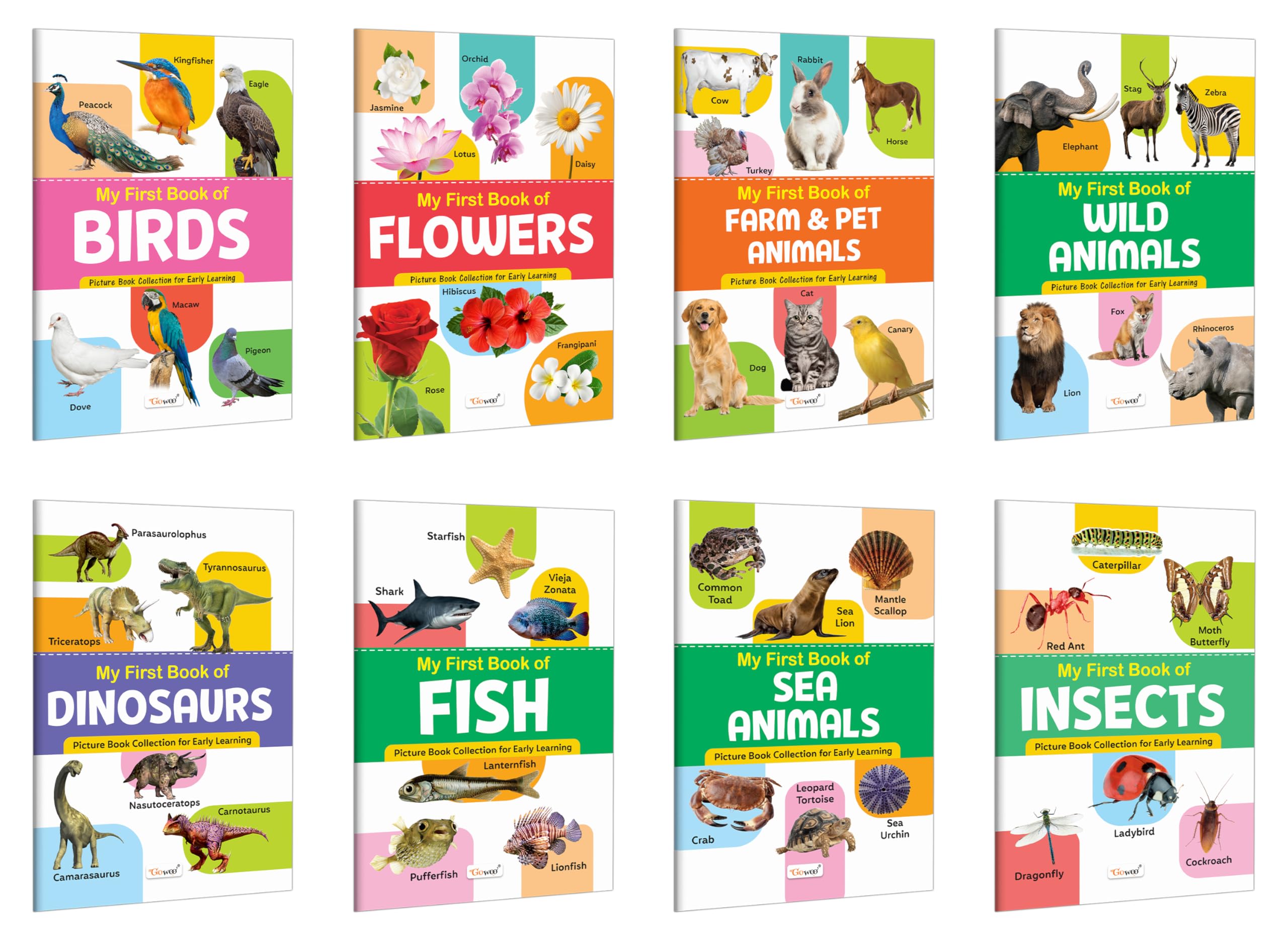 My First Book of Birds, Flowers, Farm & Pet Animals, Wild Animals and more : kids picture book combo, Educational book for earl