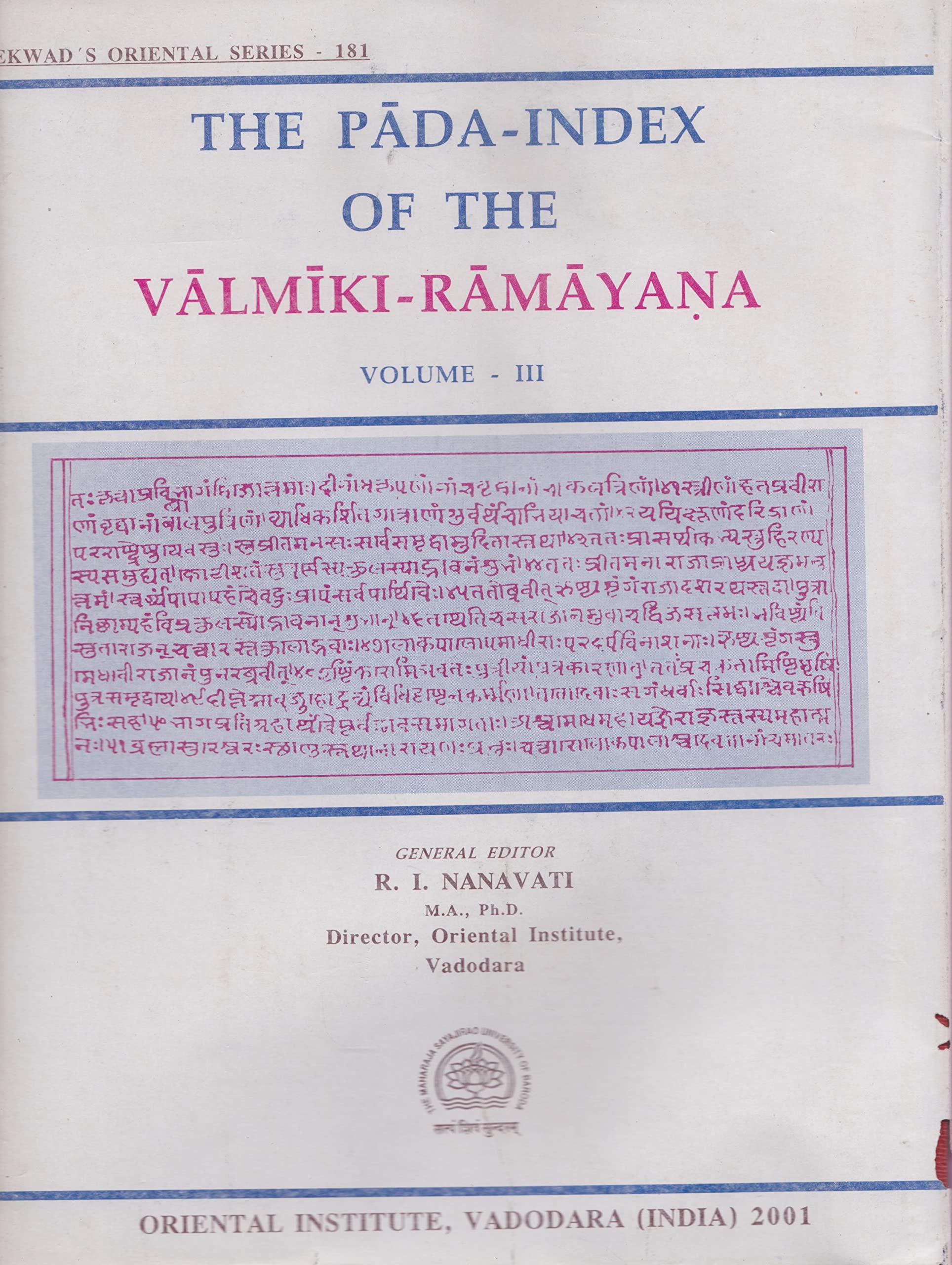 The PadaIndex Of The ValmikiRamayana VolIii