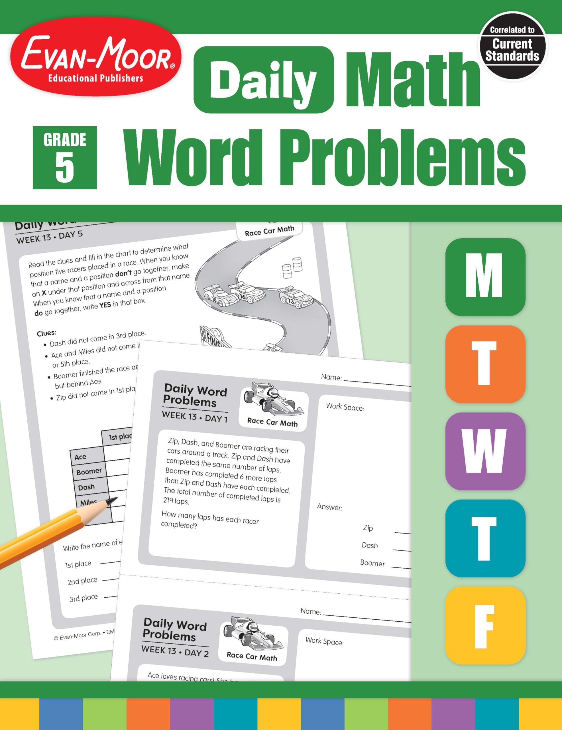 EvanMoor Daily Word Problems, Grade 5, Homeschooling & Classroom Resource Workbook, ProblemSolving Real Life Math Skills, Repr