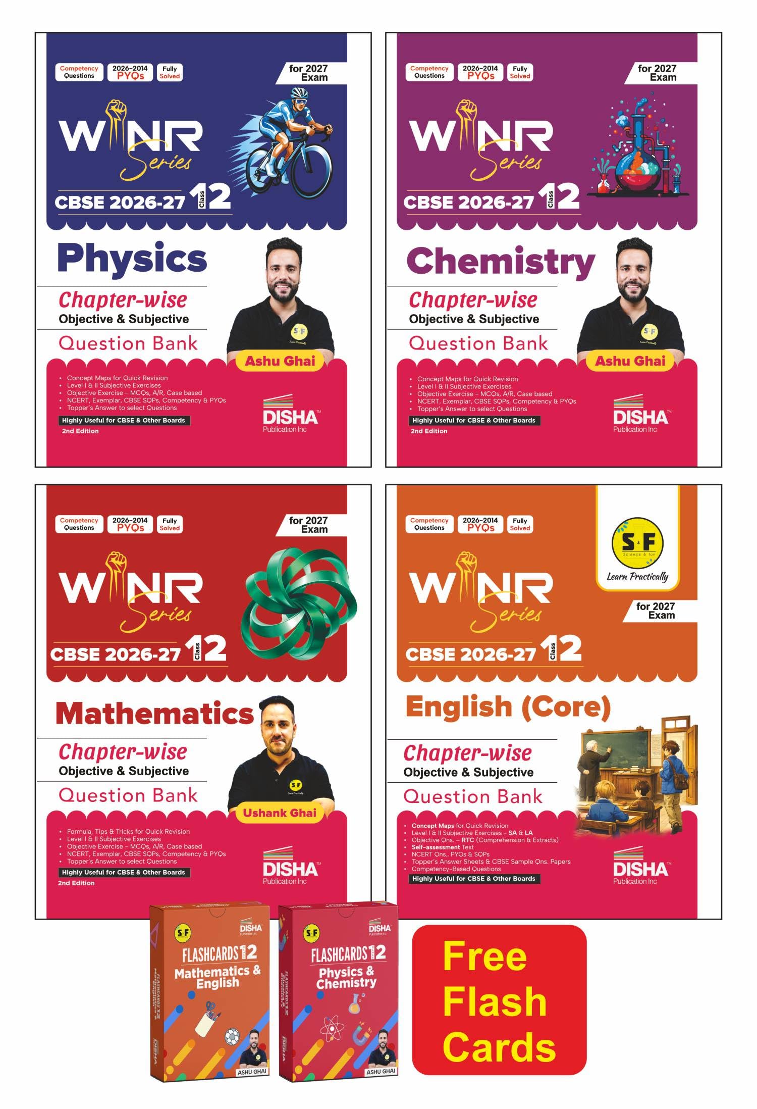 Combo (4 Books) WINR Series CBSE 202627 Class 12 Physics, Chemistry, Mathematics & English Core Chapterwise Objective & Subjec