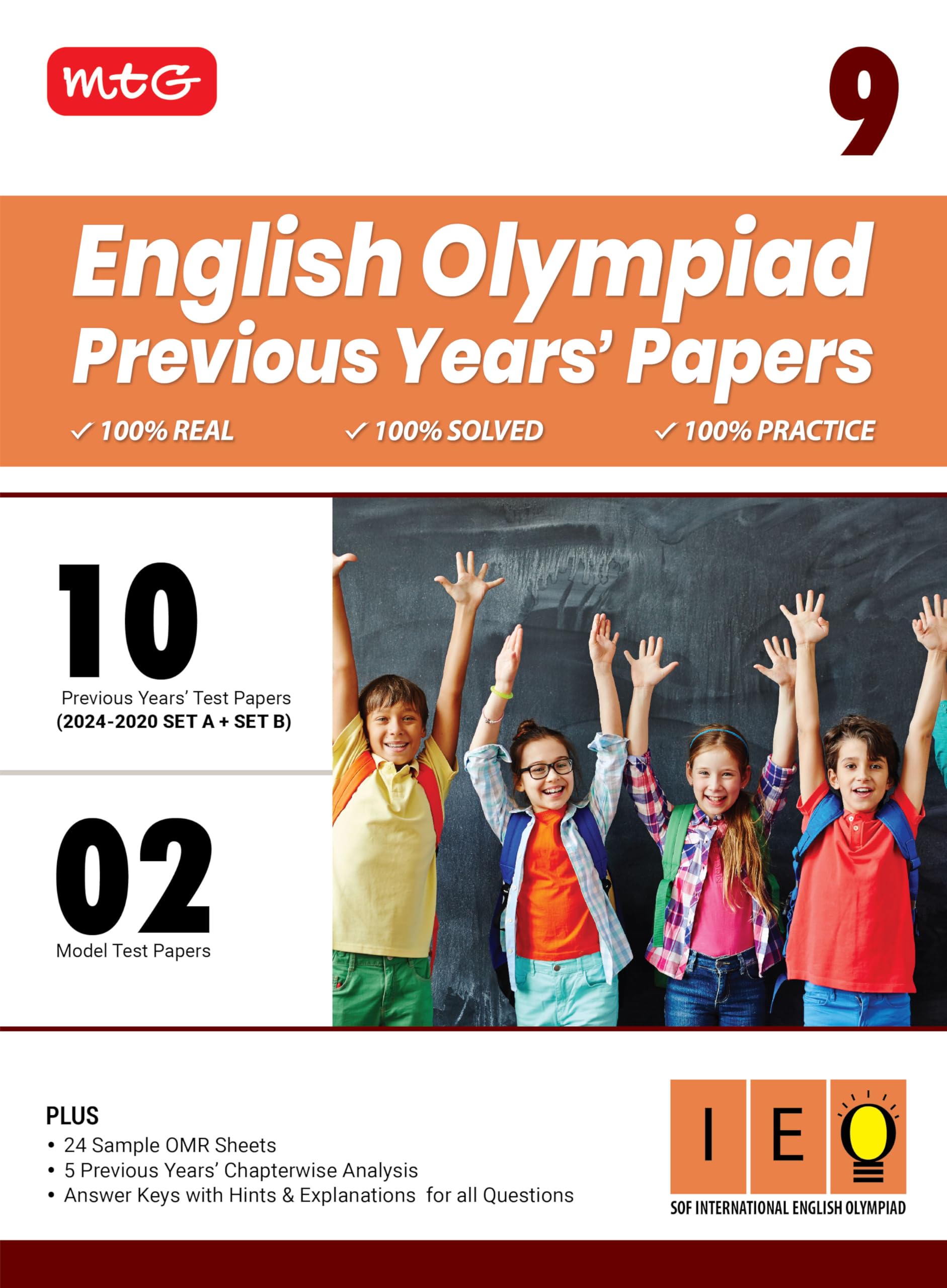 MTG Class9 IEO Olympiad 10 Previous Years Papers English (20242020 Set A & B)  Model Test Papers with 24 Sample OMR Sheets & 