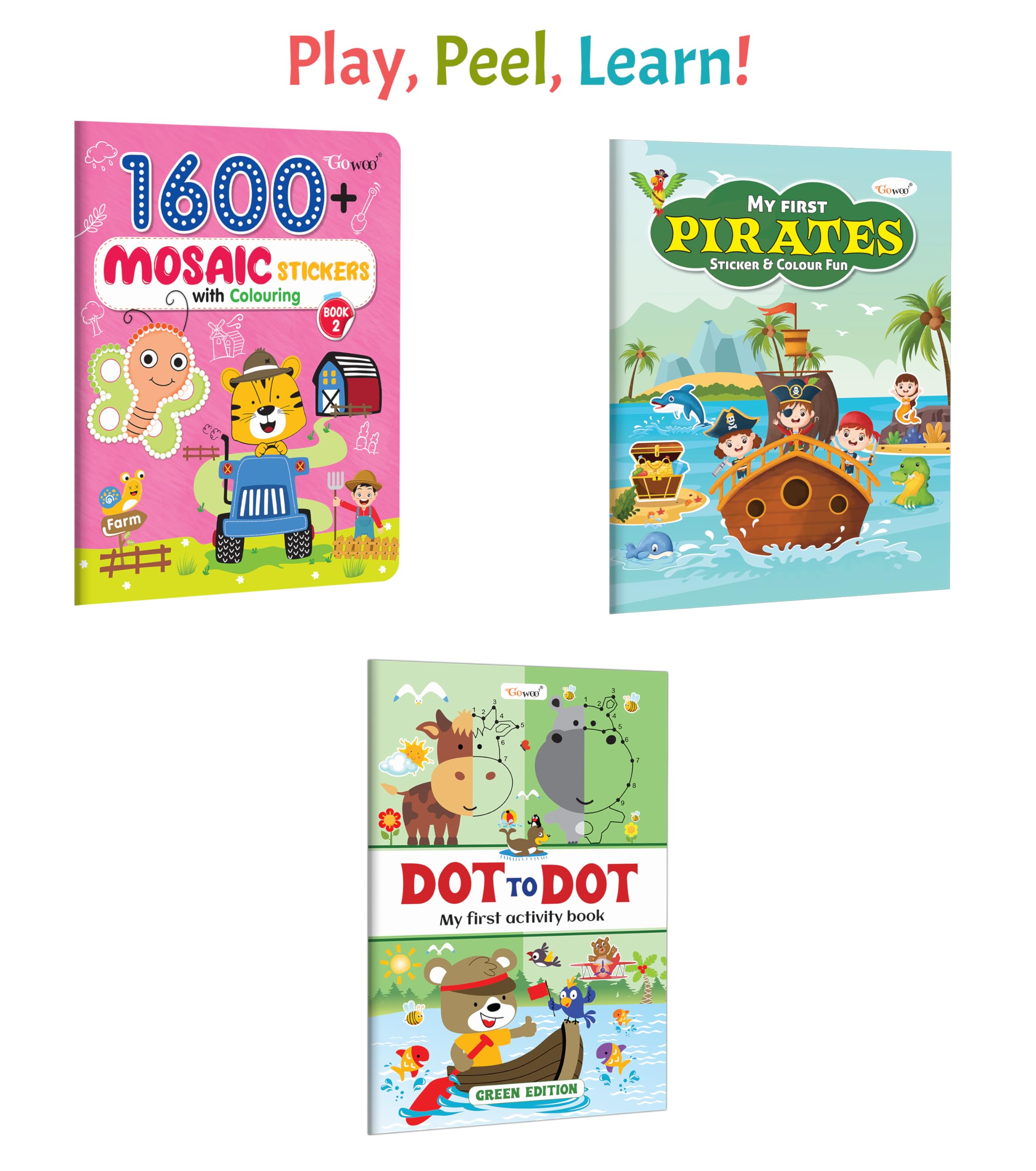 1600 Mosaic Stickers with Colouring  Book 2, My First Pirates Sticker and Colour Fun and more : Sticker activity fun, pirates 