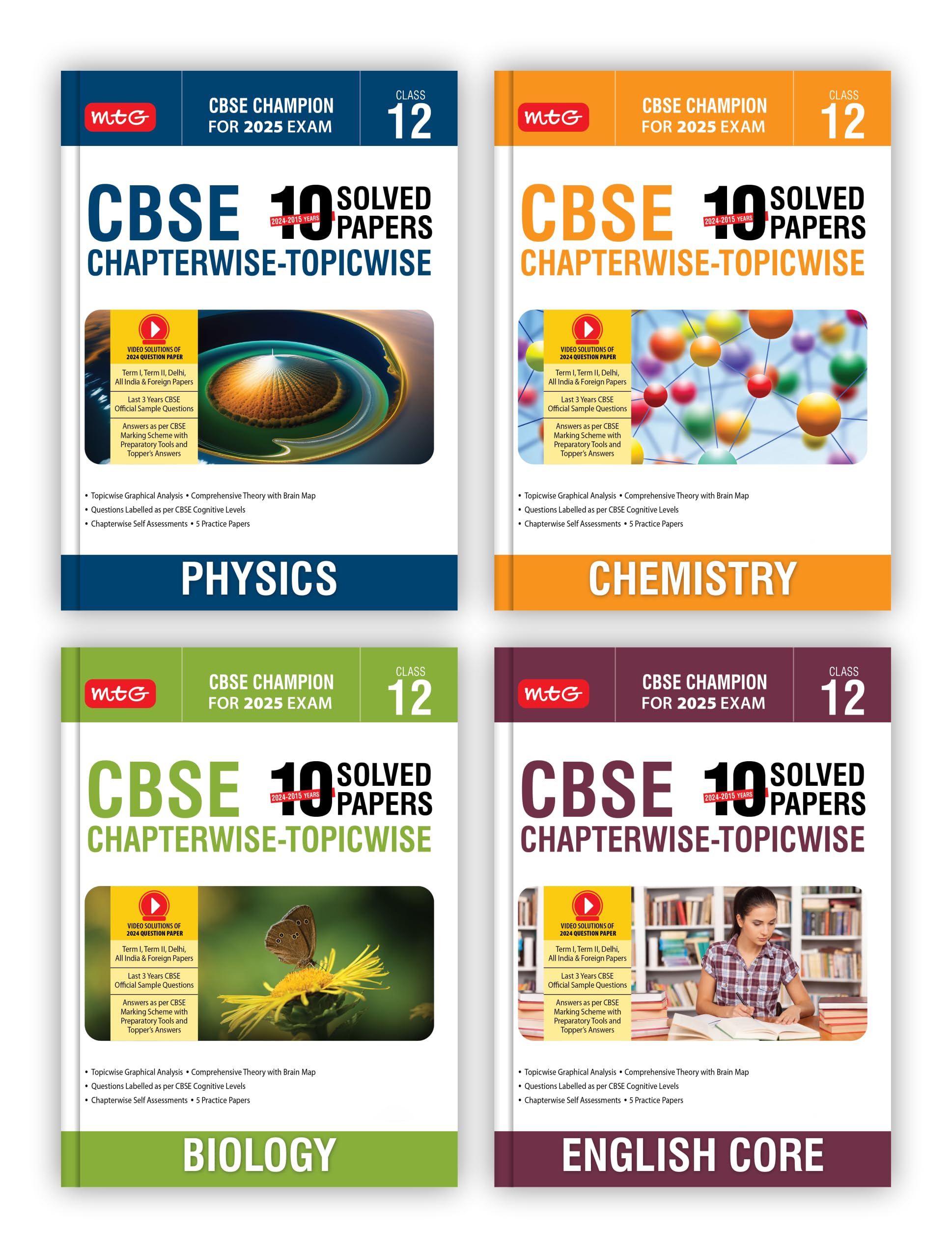 MTG CBSE 10 Years (20242015) Chapterwise Topicwise Solved Papers With Question Bank Class 12 Physics, Chemistry, Biology, Engli