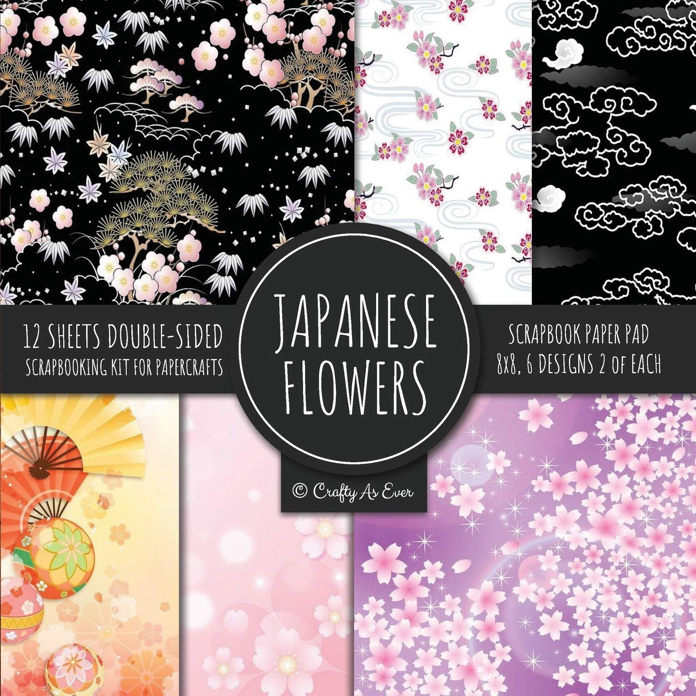 Japanese Flowers Scrapbook Paper Pad 8x8 Scrapbooking Kit for Papercrafts, Cardmaking, Printmaking, DIY Crafts, Floral Themed, D