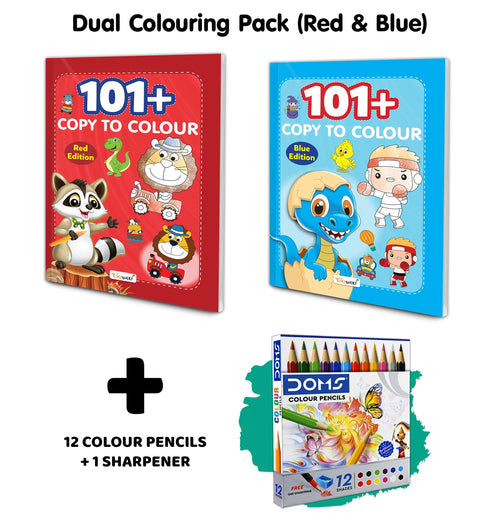 101+ Copy to Colour  Red & Blue Edition with 12 Colour Pencils + 1 Sharpener : Educational Colouring Activities for Toddlers, 