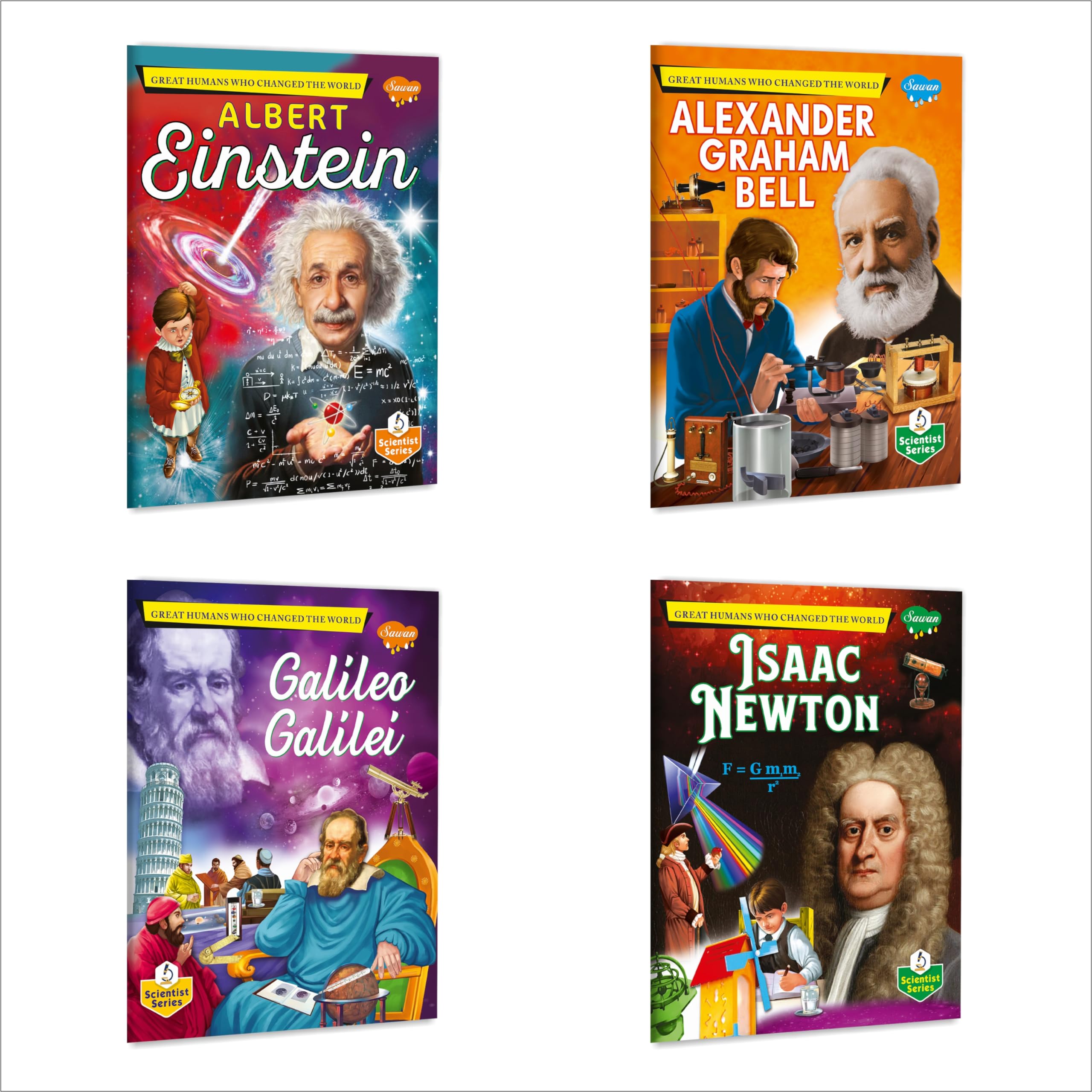 Sawan Set Of 4 Books Great Human Who Changed The World Series (Albert Einstein, Alexander Graham Bell, Galileo Galilei, Issac Ne