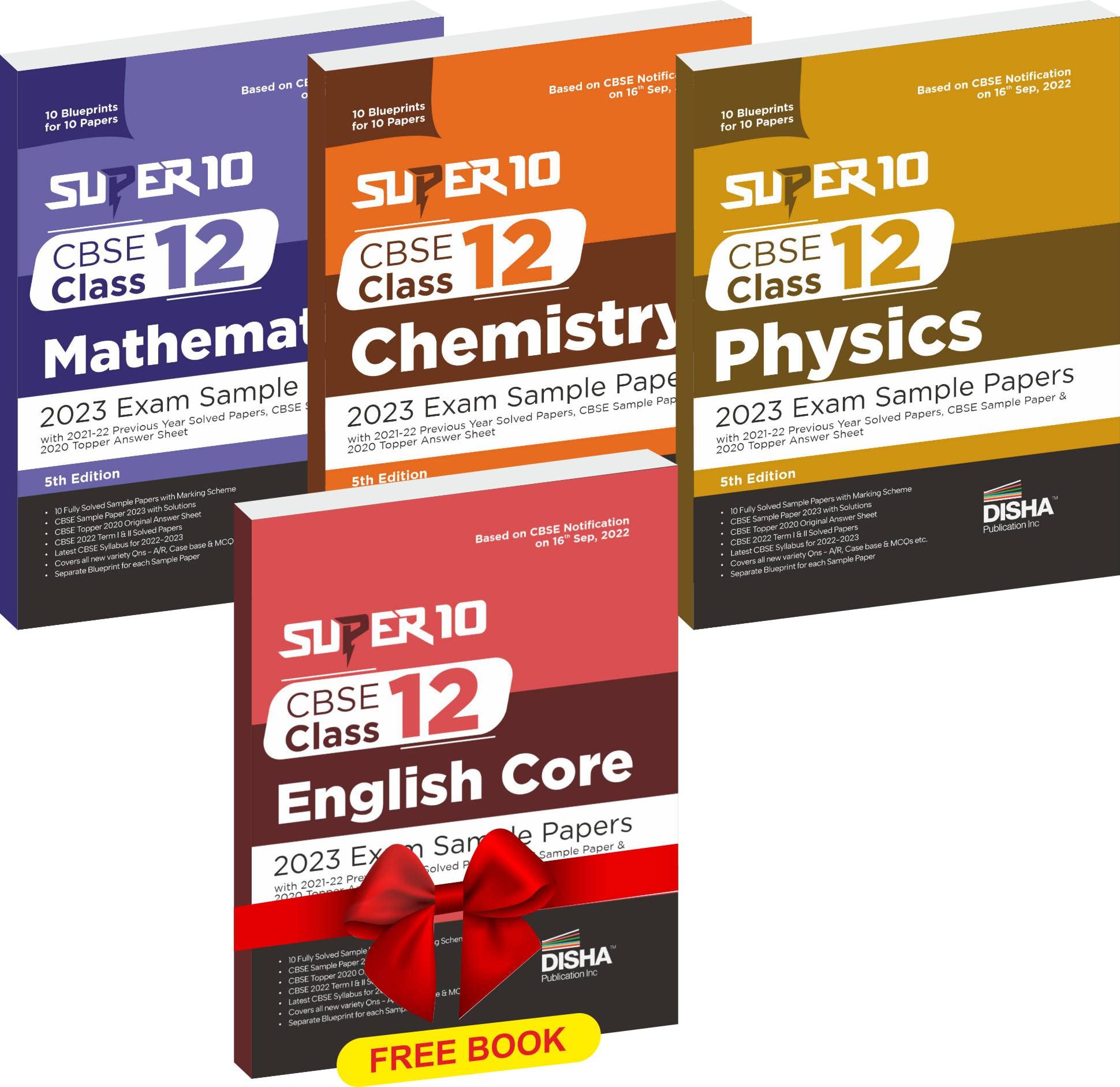 Combo Of Super 10 Cbse Class 12 Physics, Chemistry & Mathematics With Free English Core 2023 Exam Sample Papers | 202122 Previo