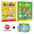 Doodle Colouring for kids  Yellow and Green Edition with 10 Wax Crayons : Educational Coloring Book for Children, Toddlers colo