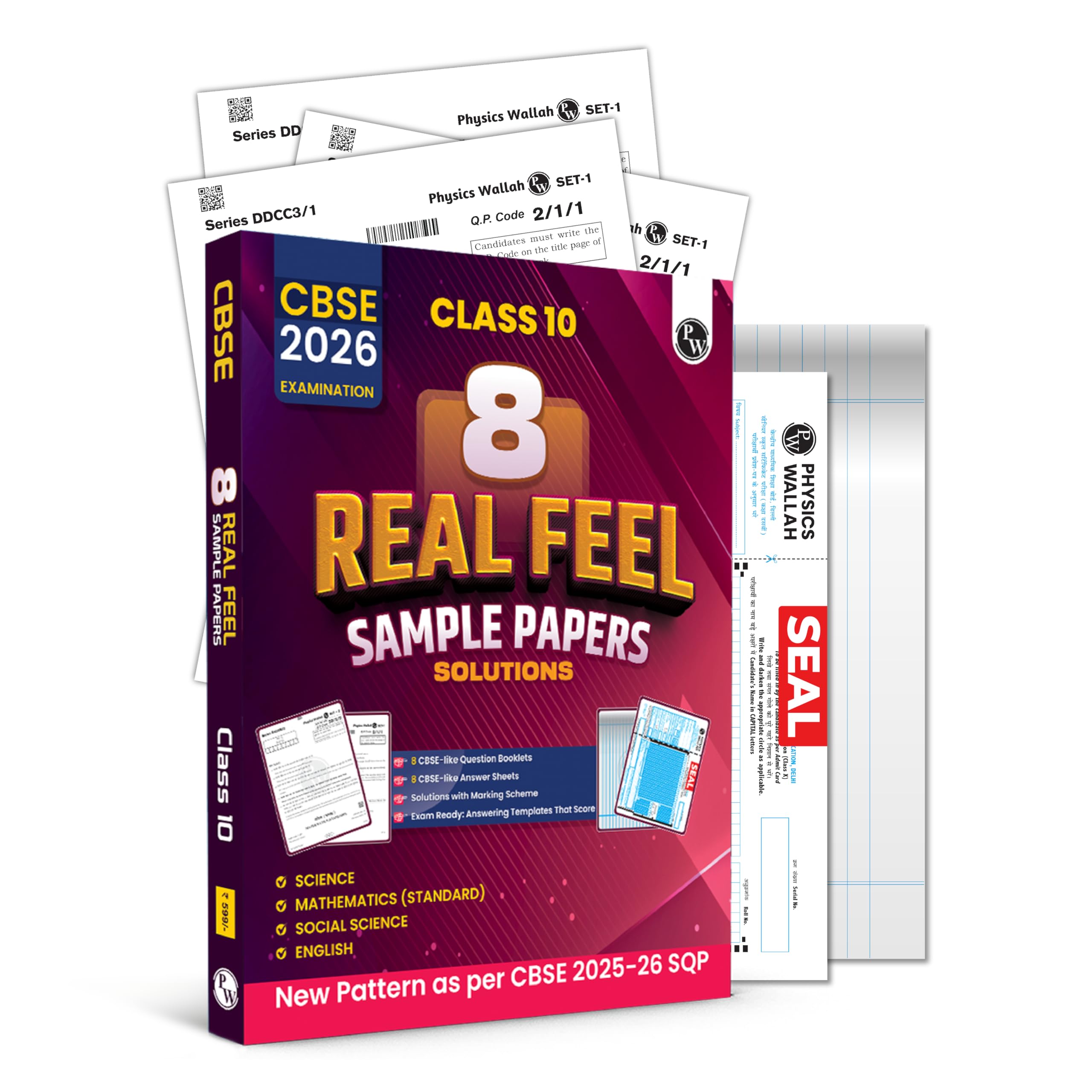 Pw Cbse Class 10  Real Feel Sample Papers 2026 With Set Of 8 Cbse Like Questions And Answer Booklet Sheets With Solutions & Mar