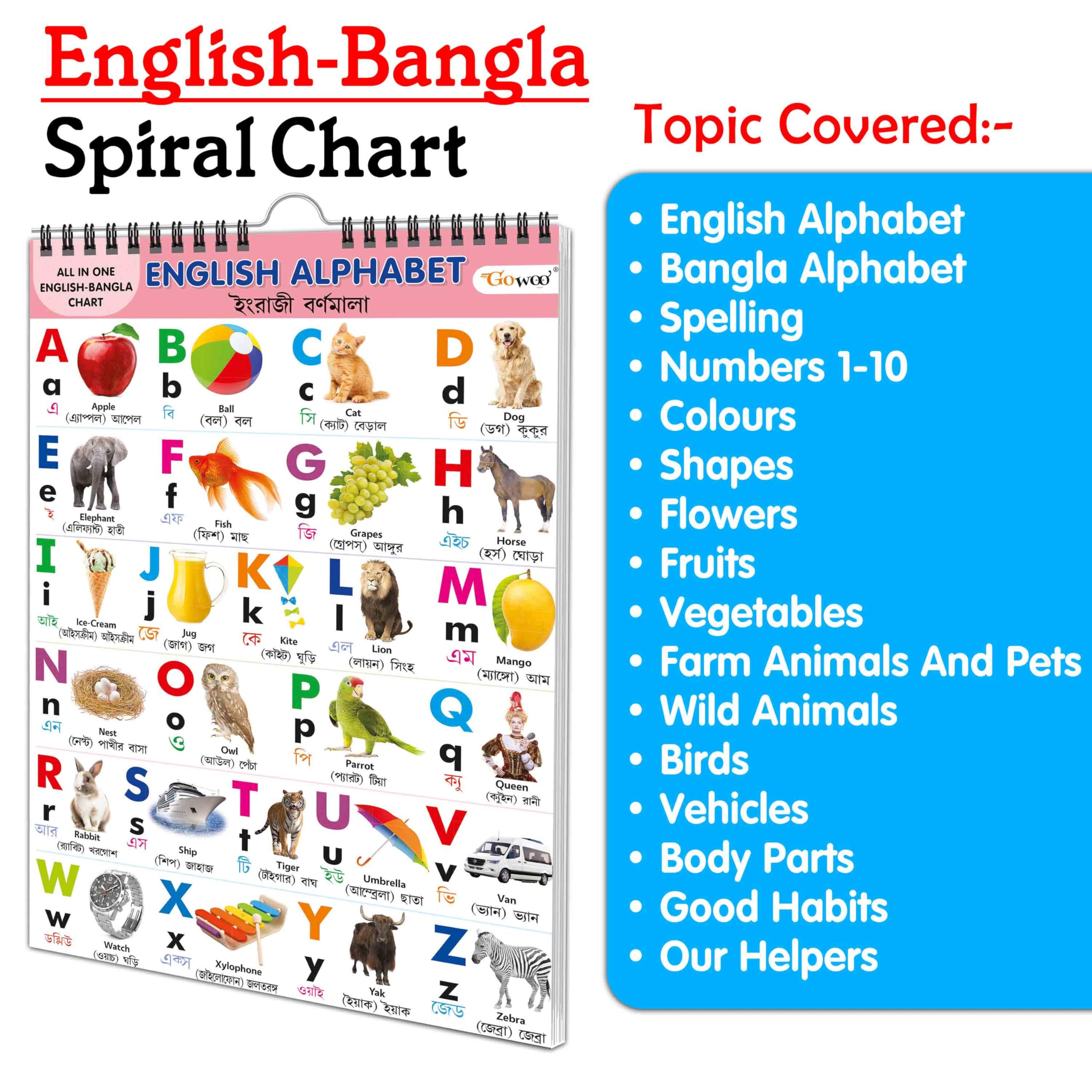 Ukg Class Picture ENGLISHBANGLA Chart With 16 Topics : English Alphabet, BENGALI ALPHABET, BARAHKHADI, Number 110, COLOURS, SH