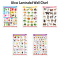 Gloss Laminated Wall Charts : Alphabet, Vegetalbes, Animals, Hindi Varnmala and Shapes & Colours  Classroom posters for kids