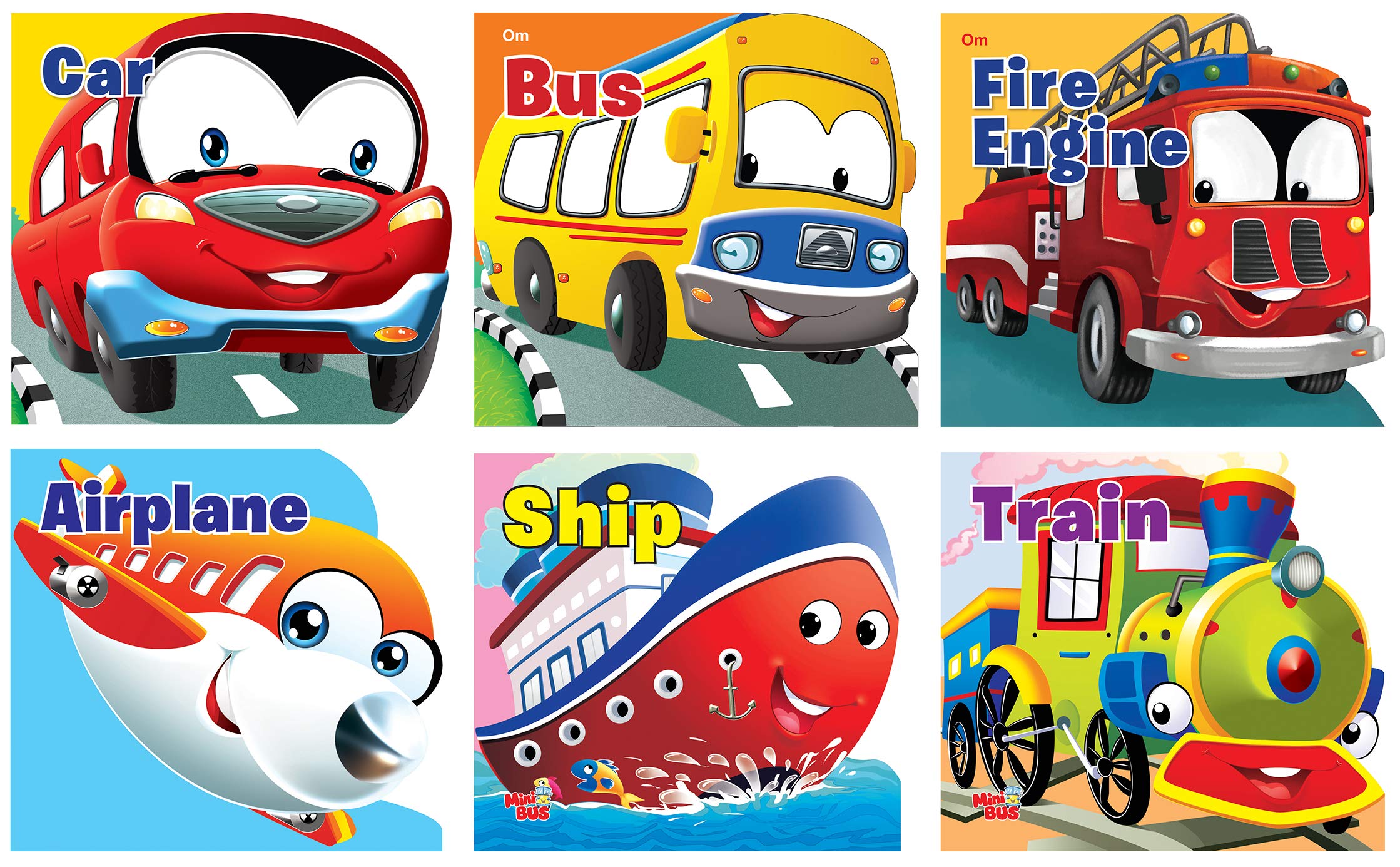 Board Books : Transport (Set of 6 Books) (CAR, BUS, FIRE ENGINE, AIRPLANE, SHIP, TRAIN) (Cutout Board Books) (Cutout Books)