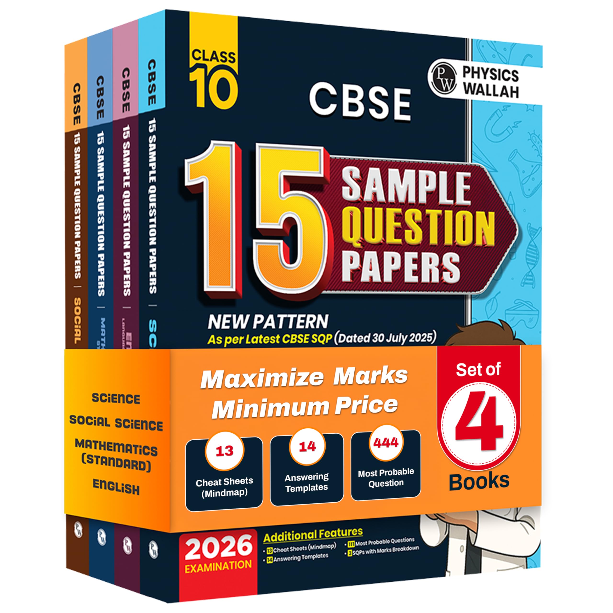 Pw Cbse Class 10 Sample Papers 2026 | Science, Maths, English, Social Science | 4Book Combo | Latest Sqp
