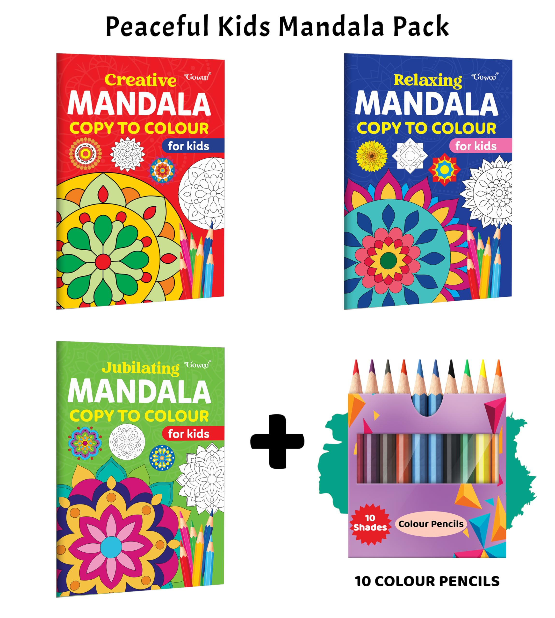 Creative, Relaxing, Jubilating  Mandala Copy to Colour for Kids with 10 Colour Pencils : Mandala Colouring Book for Kids , jub