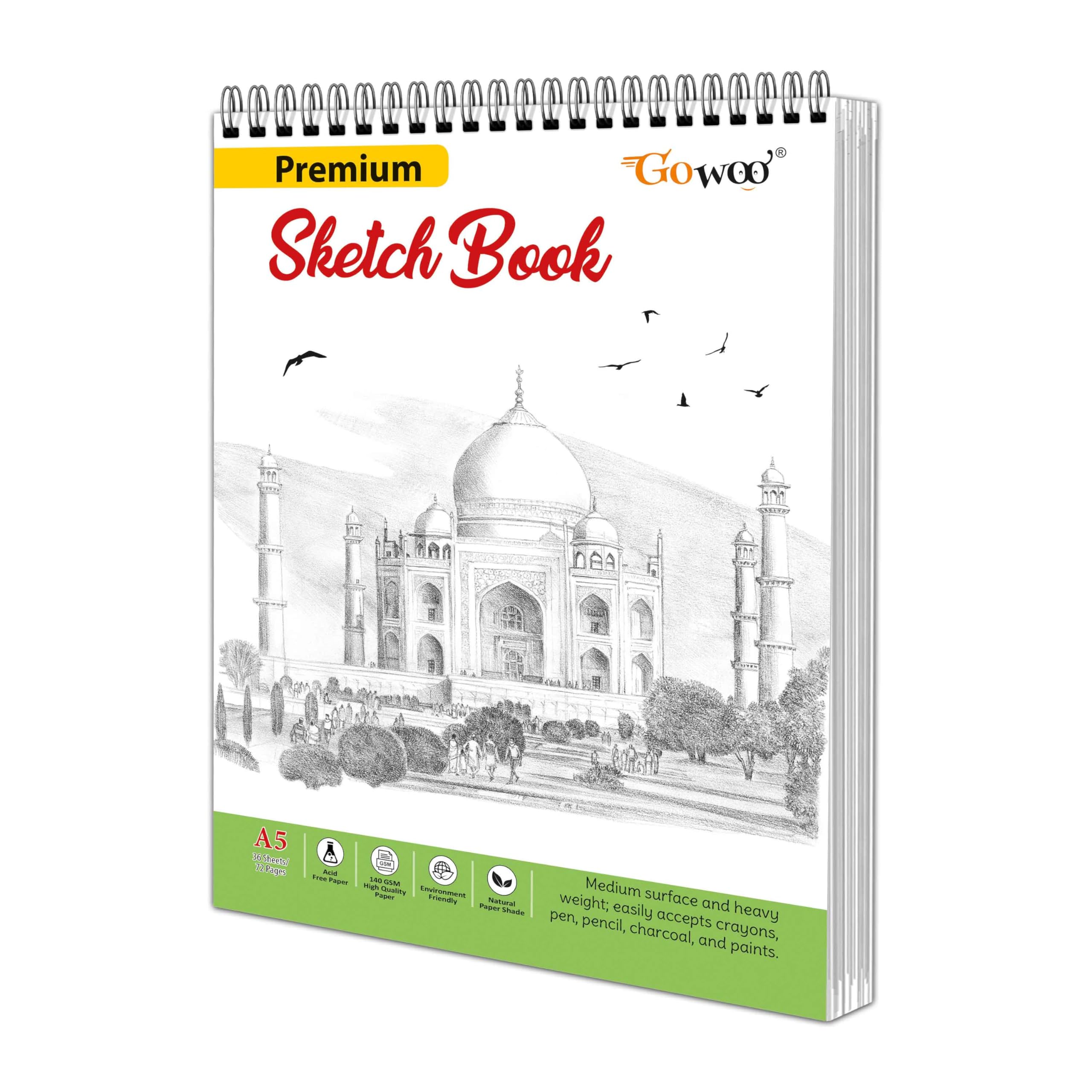 A5 Premium Sketch Book : 36 Sheets  (5.8 x 8.3 Inch) Top SpiralBound Sketchpad for Artists,140 GSM Paper Sketching and Drawing