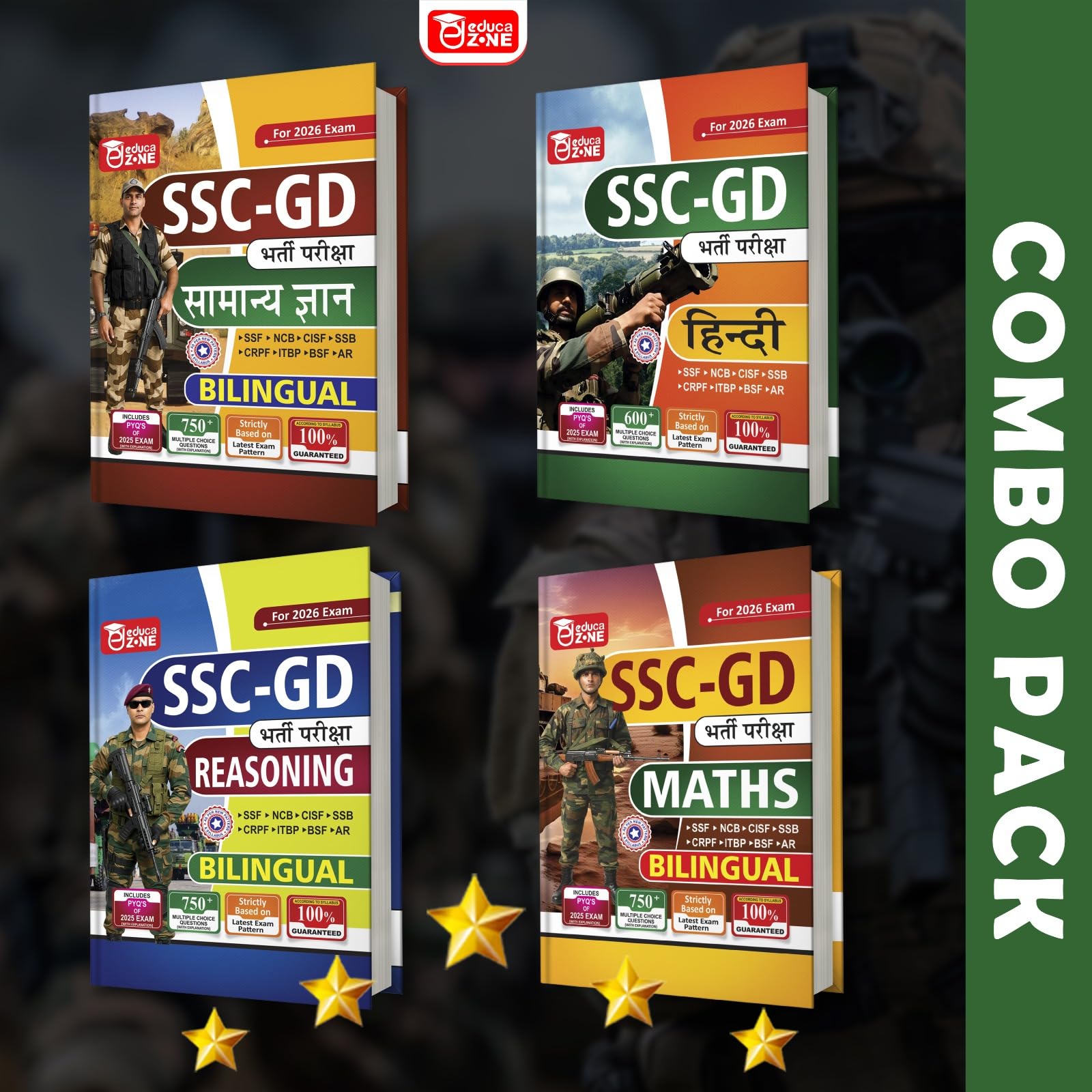 EDUCAZONE Combo Pack Of SSC GD Constable Maths, Reasoning, Samanya Hindi, Samanya Adhyayan For 2026 Exam (Set Of 4) Books