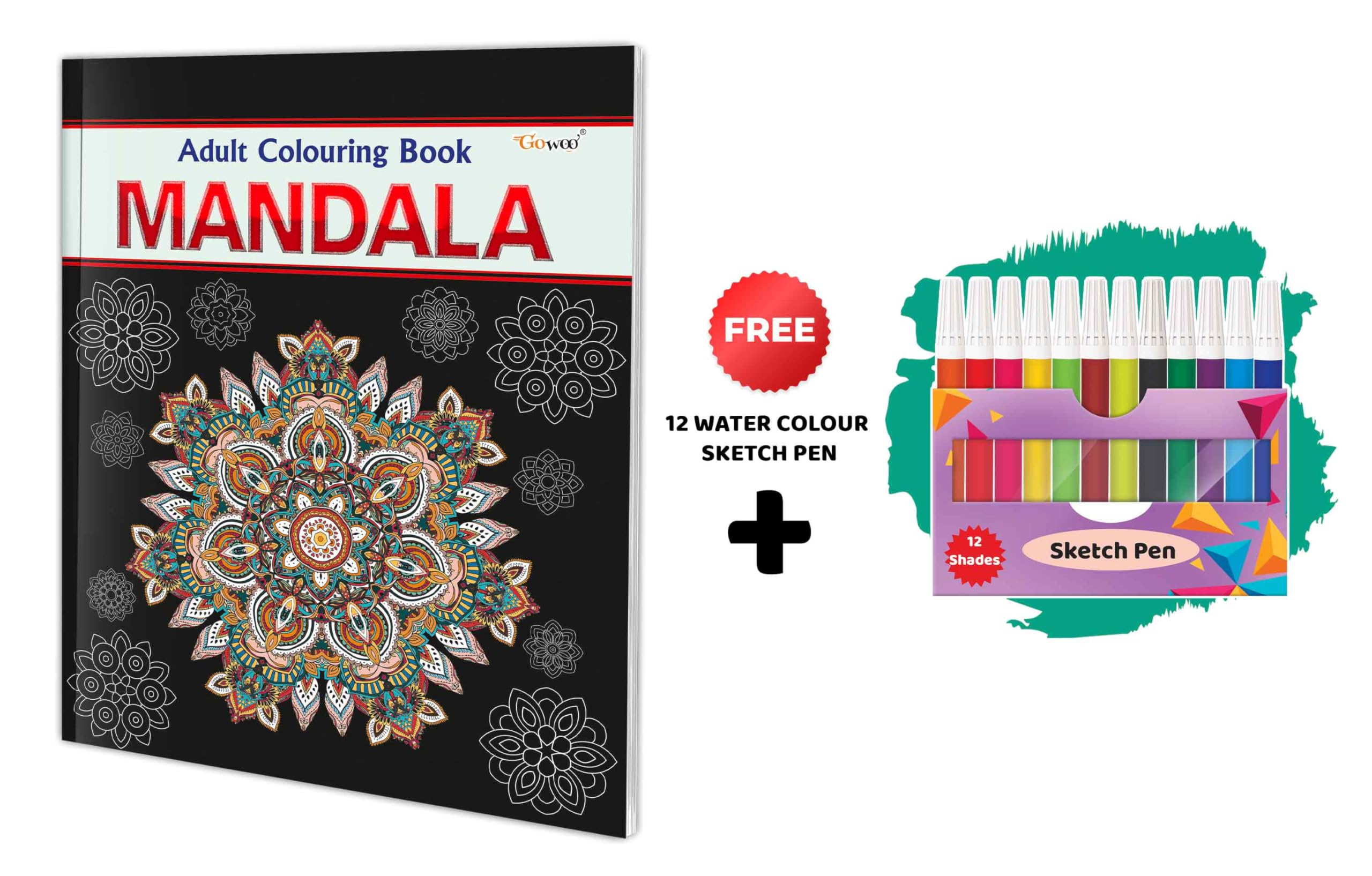 Mandala  Adult Colouring Book With 12 Water Colour Sketch Pen : Mindful Art Coloring, Adult and Child Coloring Book, Creative C