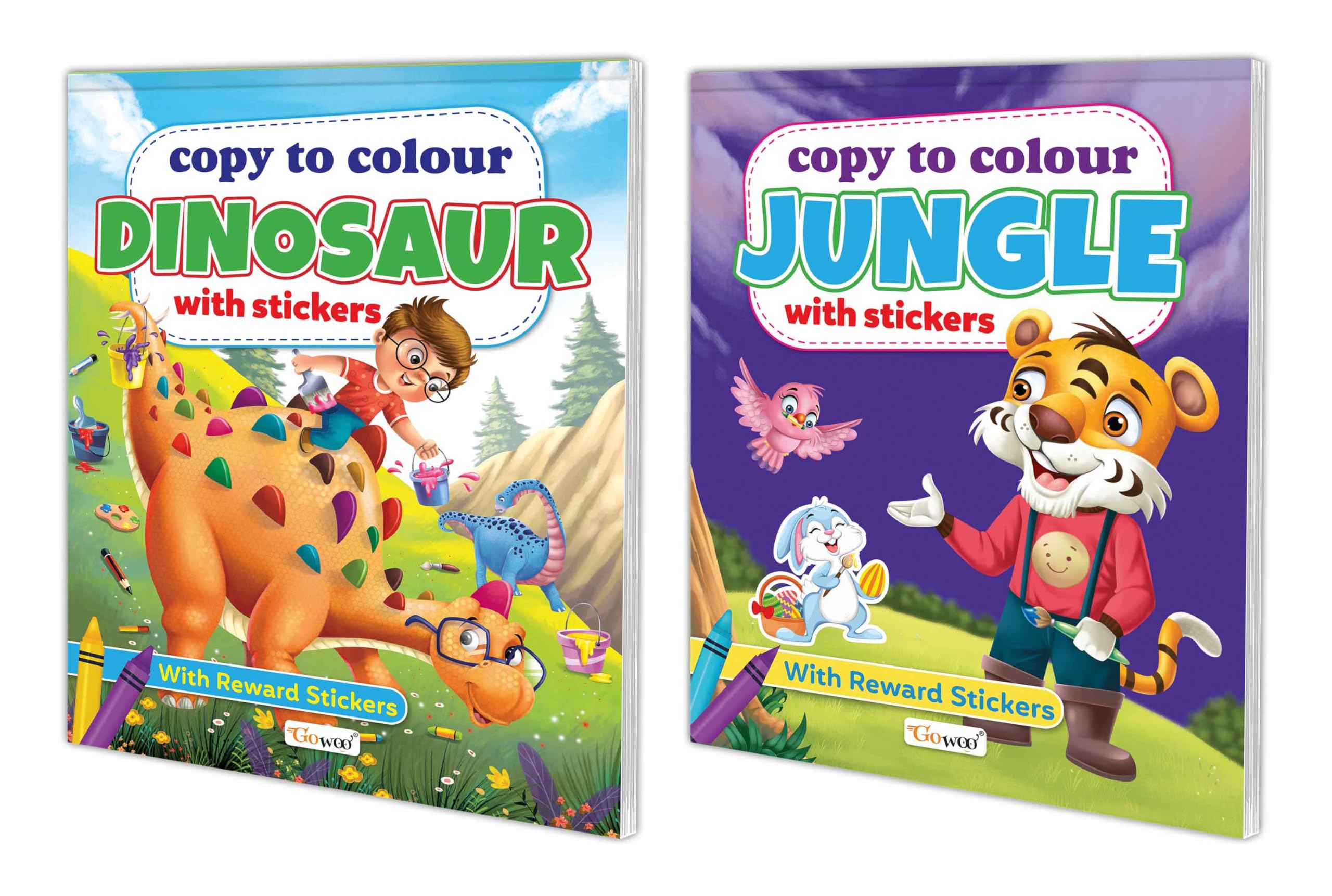 Copy to Colour Dinosaurs and Copy to Jungle with Stickers book for kids (Ages 312) : Children colouring book, Coloring book wit