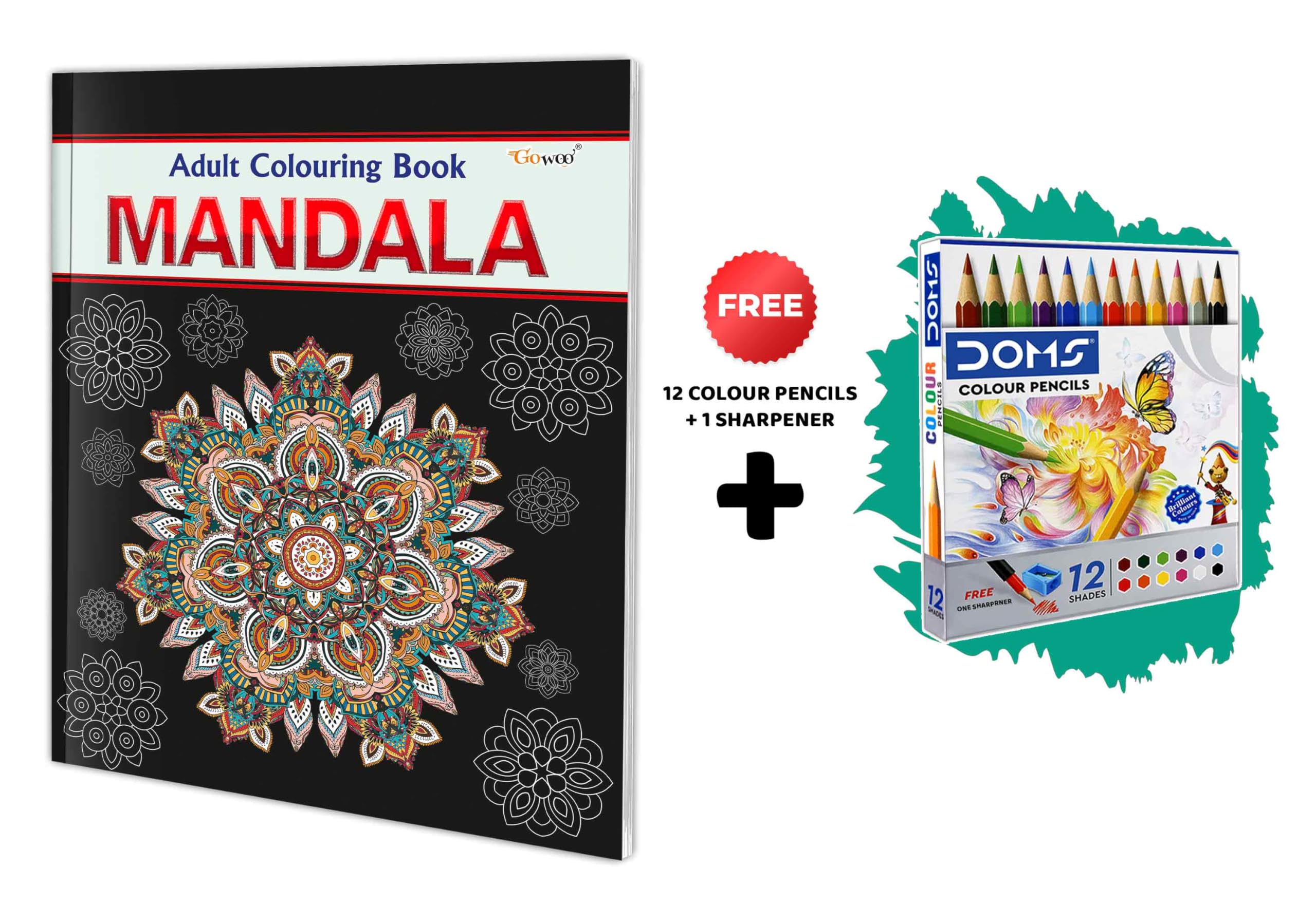 Mandala  Adult Colouring Book with 12 Colour Pencils + 1 Sharpner : Mandala Art Colouring, Art Coloring Book, Creative Art Ther