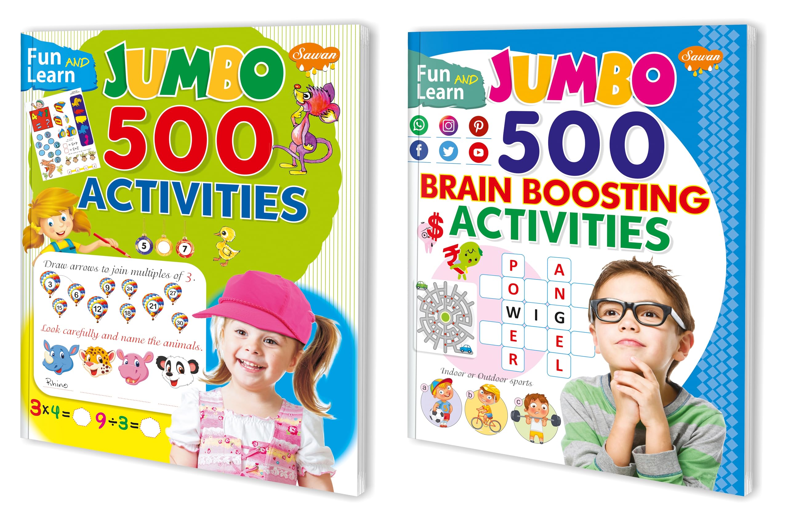 Fun & Learn Jumbo 500 Activities And Brain Boosting Acitivities | Pack Of 2 Books [Paperback] Sawan; Manoj Publications Editoria