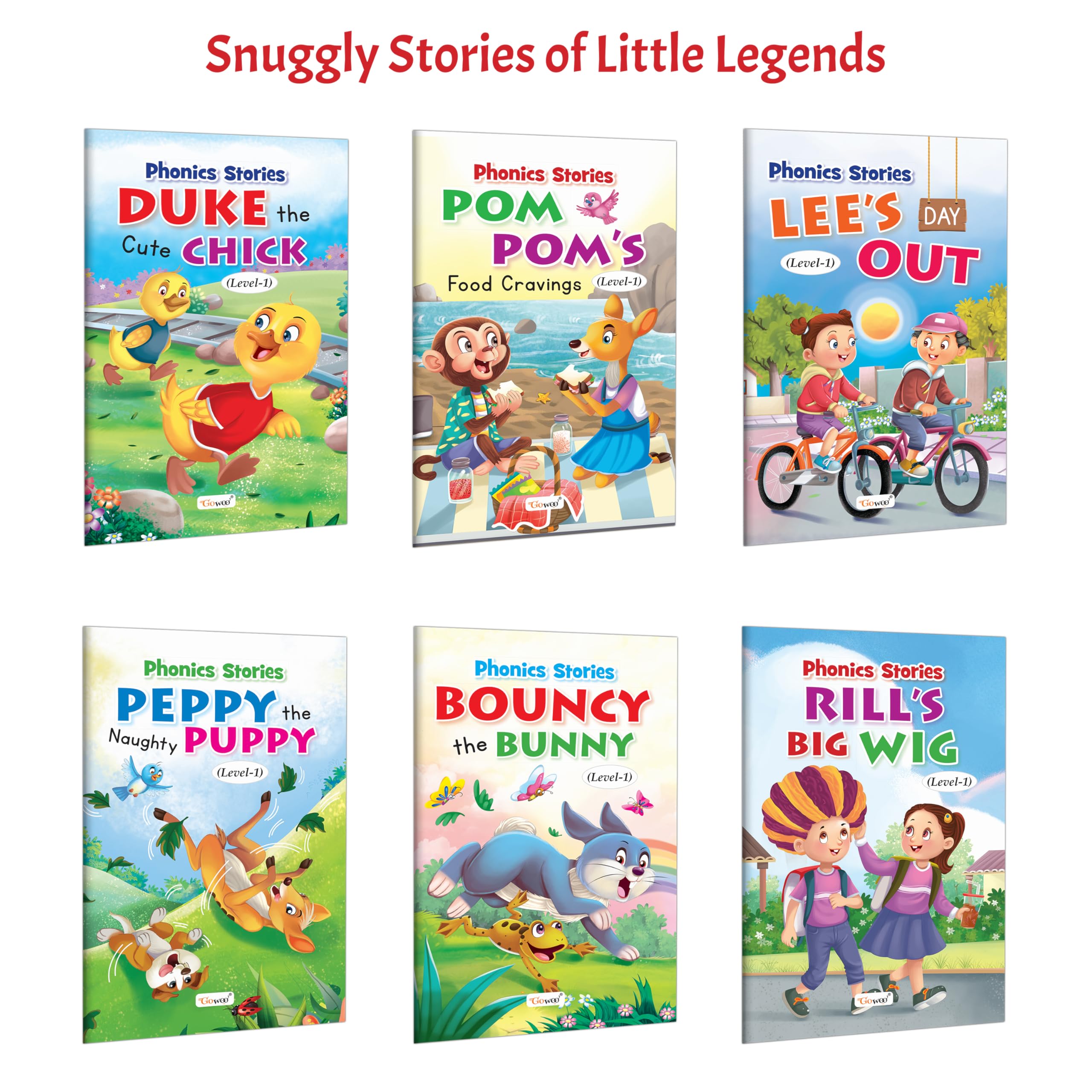 Phonics Stories Level1: Peppy the Naughty Puppy, Duke the Cute Chick, Pom Poms Food Cravings and more : Kids phonics reader 