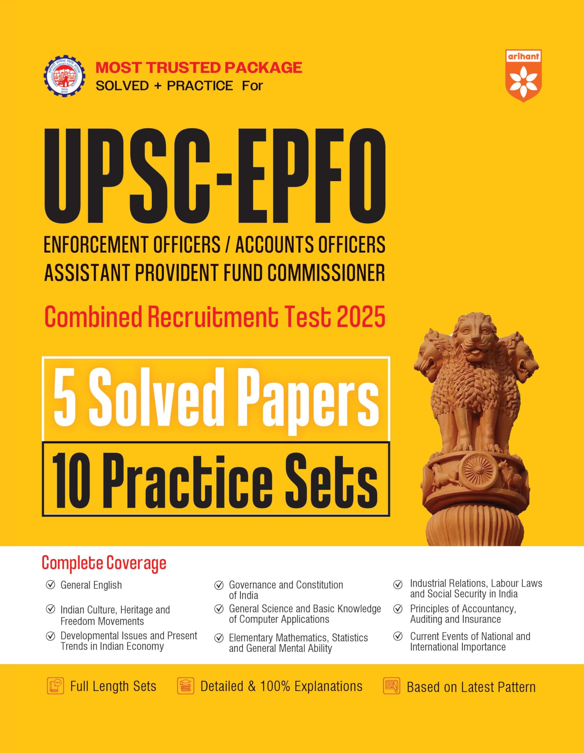 Arihant UPSC EPFO Exam 2025 | 5 Solved Papers and 10 Practice Sets | Enforcement Officer, Accounts Officer, APFC | Latest Syllab