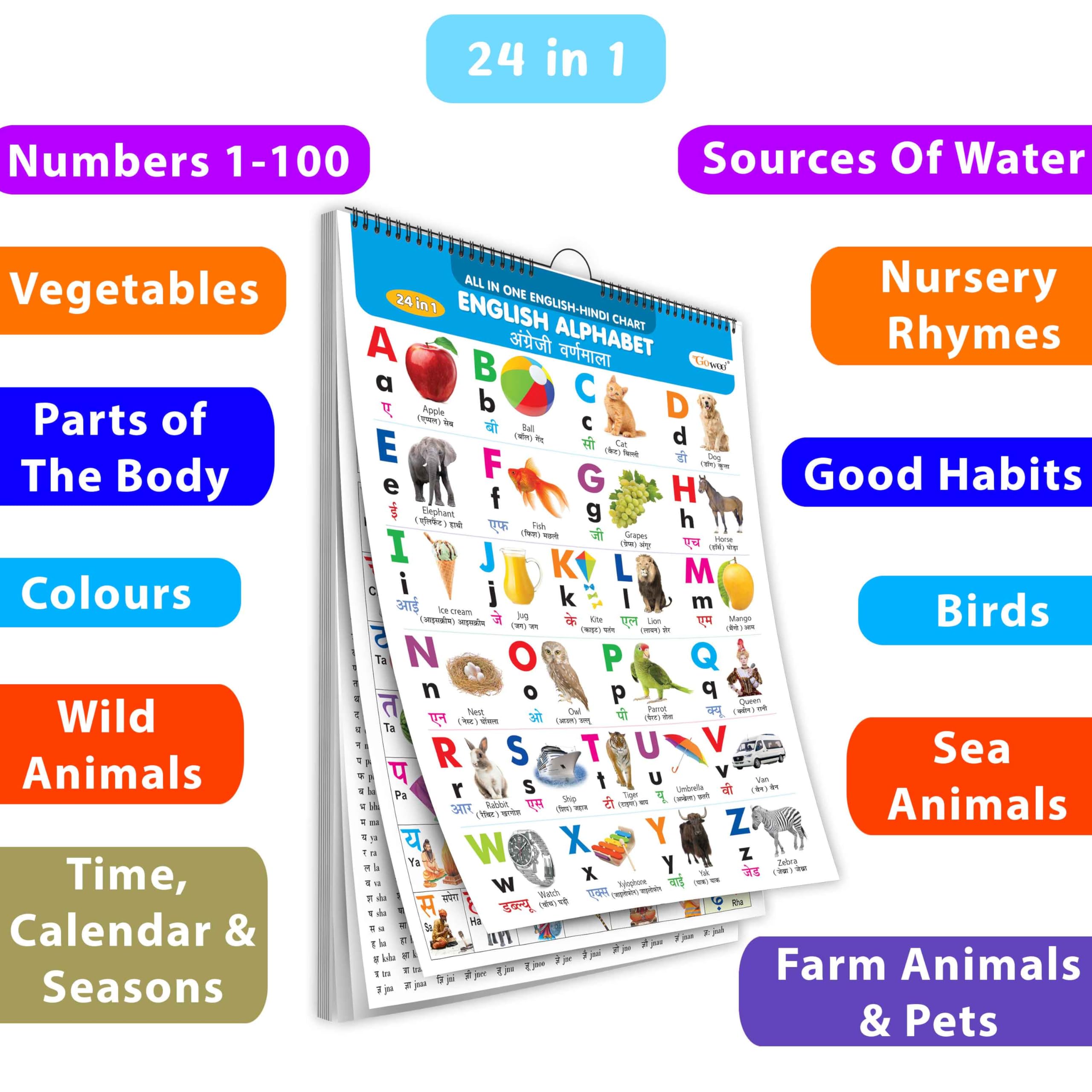 My First ALL IN ONE SPIRAL CHART ENGLISHHINDI : Learning Chart book for kids, Educational Chart for toddlers, Collection With 2