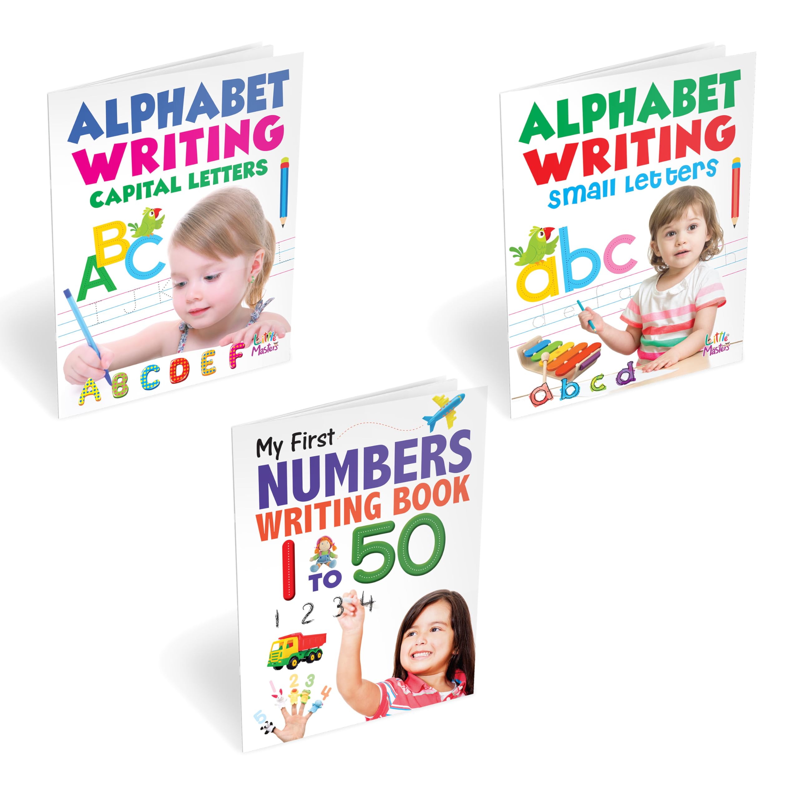 Writing Books: Alphabet Writing Capital Letters, Alphabet Writing Small Letters, My First Numbers Writing 150