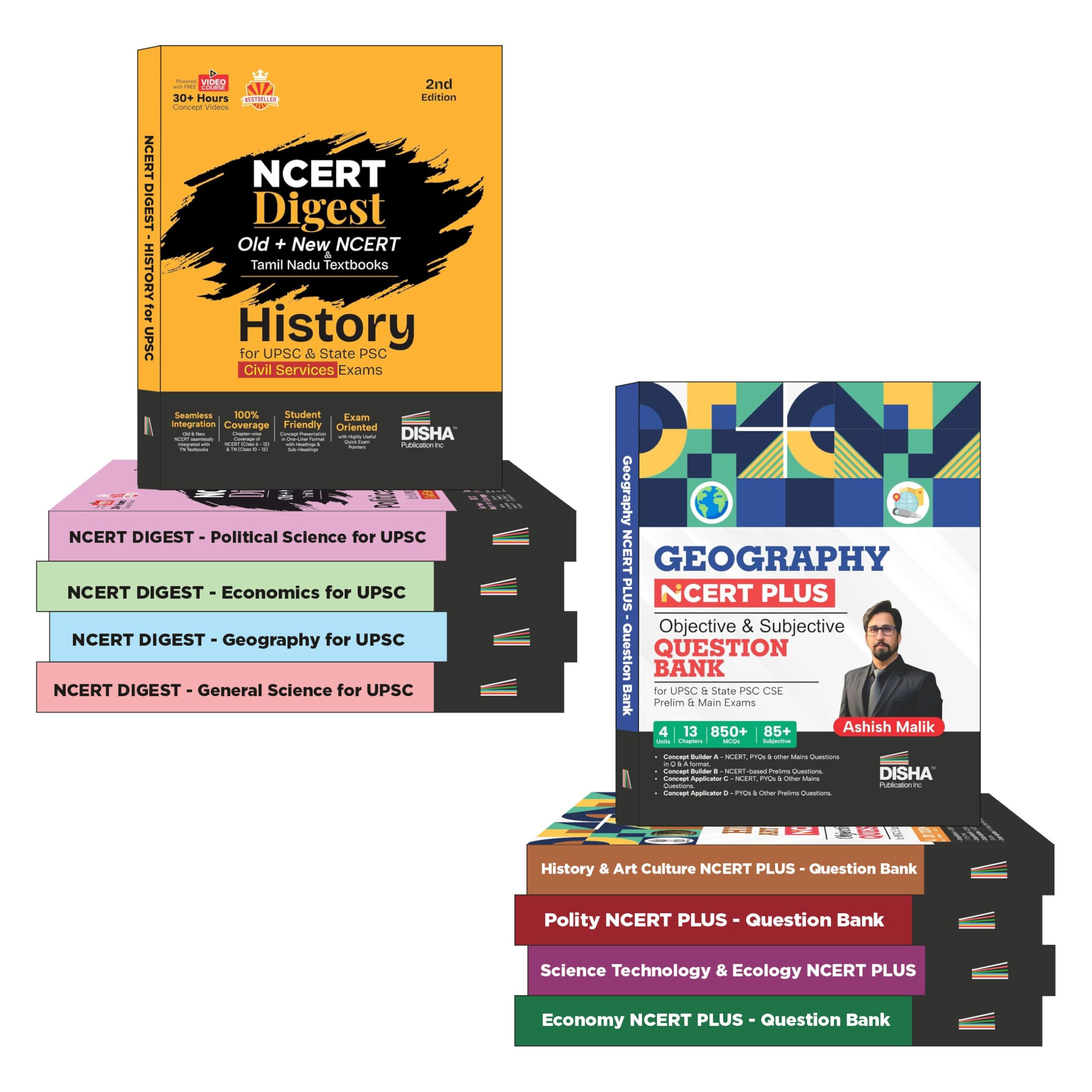 Disha Combo (Set Of 10 Books) Ncert Digest Concepts In One Liner Format & Ncert Plus Question Bank For Upsc & State Psc Civil Se