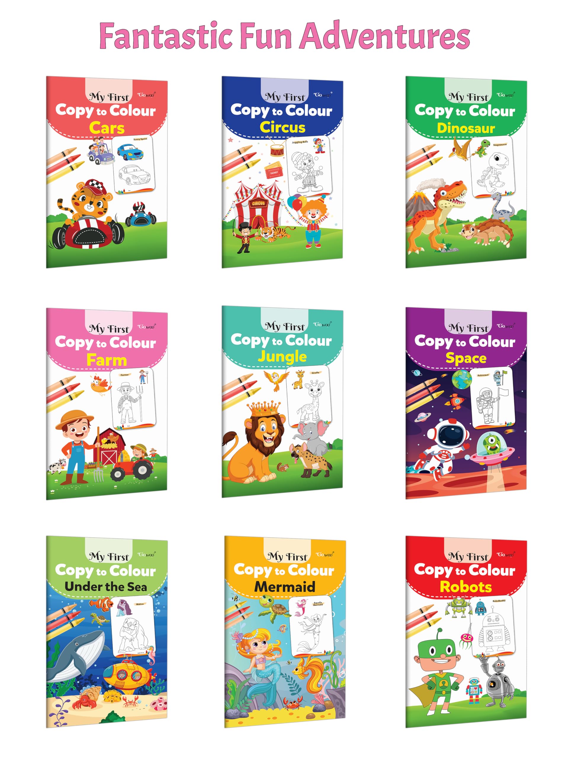 My First Copy to Colour  Cars, Circus, Dinosaur and more : Adventure transport and animal themes, jungle safari with ocean wor