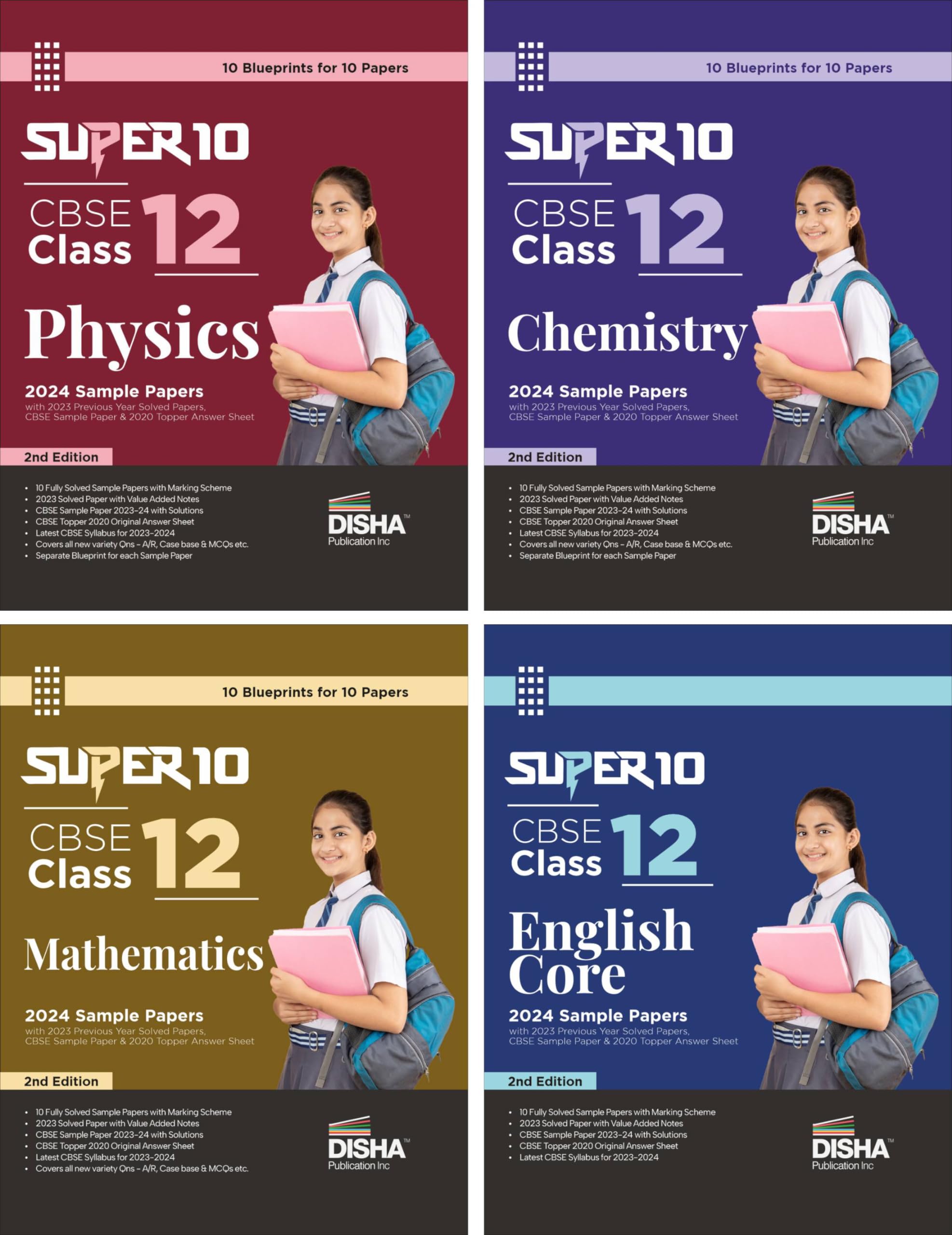 Combo Of Super 10 Cbse Class 12 Physics, Chemistry, Mathematics & English Core 2024 Sample Papers | 2023 Previous Year Solved Pa