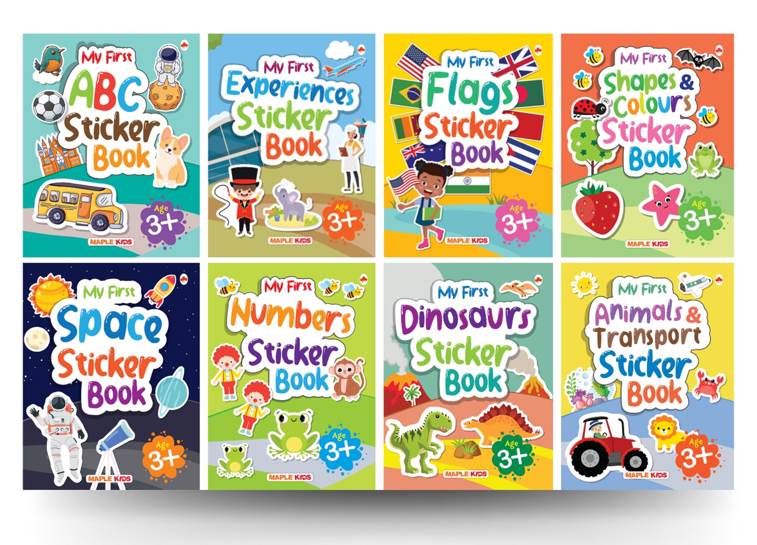 My First Sticker Books (Set of 8 Books)  Alphabet, Numbers, Shapes and Colours, Animals and Transport, Flags, Space, Dinosaurs,