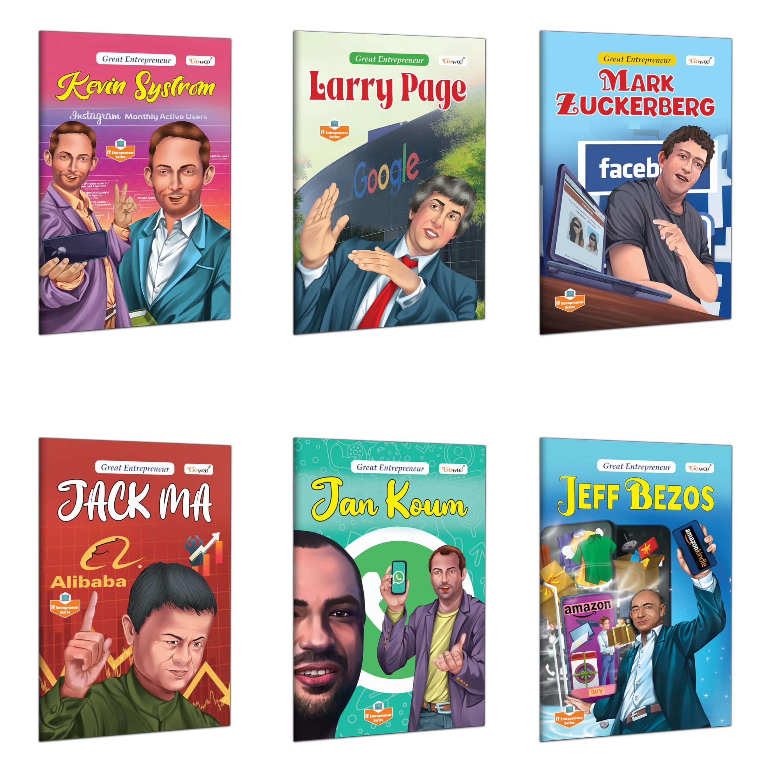 Books for young learners : (Great Entrepreneur)  Mark Zuckerberg, Jeff Bezos, Jack Ma, Jan Koum, Larry Page and Kevin Systrom :