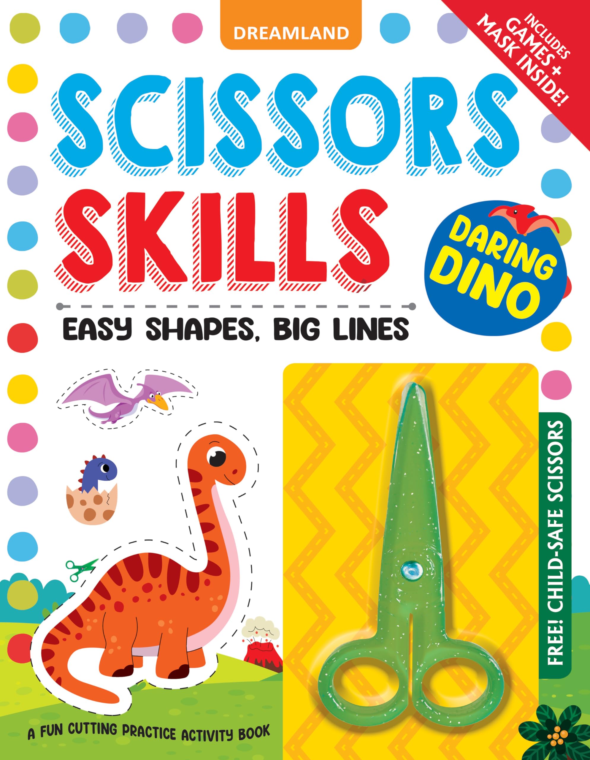 Daring Dino Scissors Skills Activity Book For Kids Age 47 Years | Cutting Practice Workbook With ChildSafe Scissors, Dinosaur G