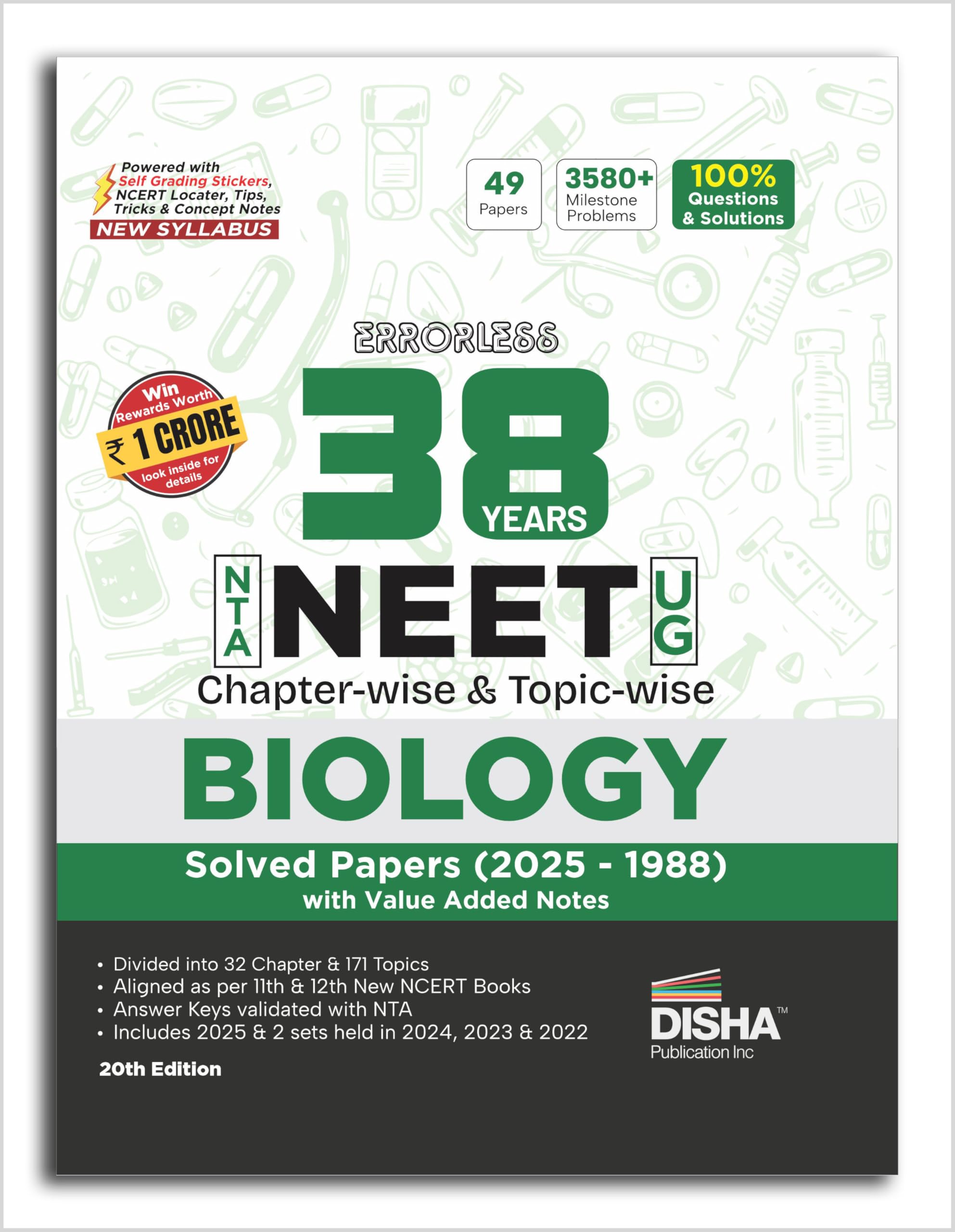 Disha Errorless 38 Years Nta Neet (Ug) ChapterWise & TopicWise Biology Pyq (2025  1988) Book 20Th Edition | Solved Papers | N