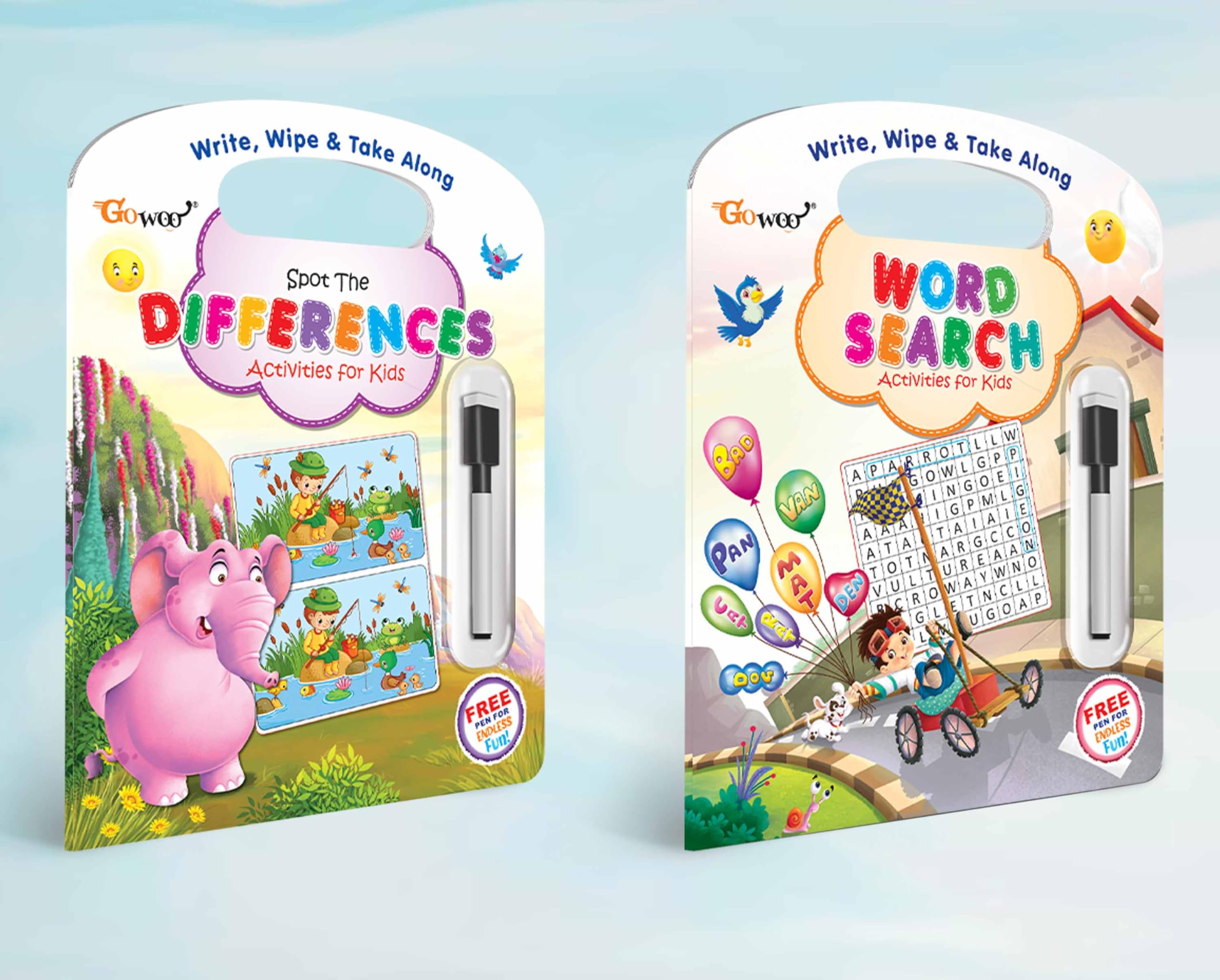 Write, Wipe & take Along Spot the Difference , Word Search With Pen | Combo of 2 |Interactive Discovery Combo
