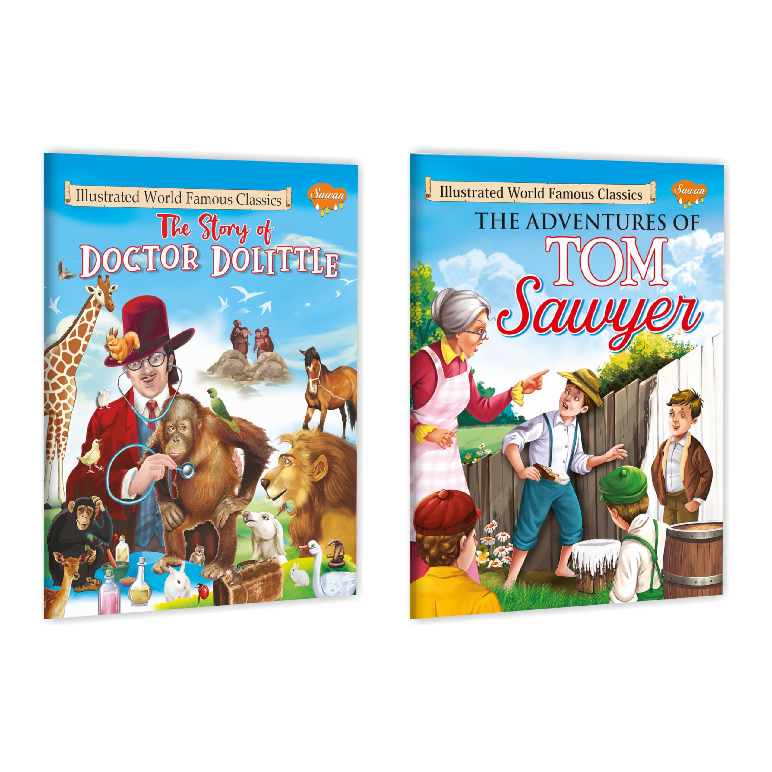 Illustrated World Famous Classic The Story Of Doctor Dolittle And The Adventures Of Tom Sawyer | Pack Of 2 Books