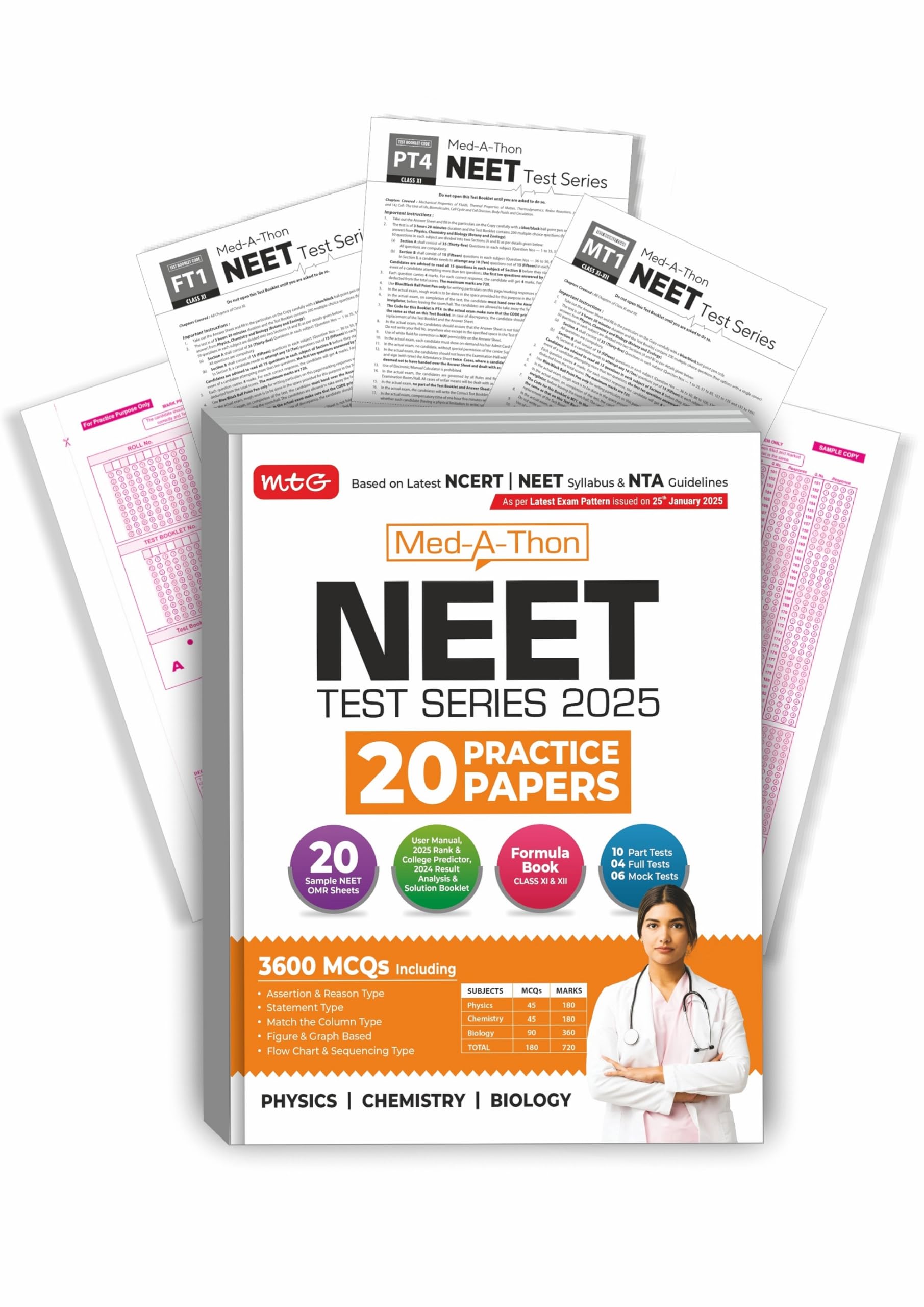 MTG MedAThon NEET Test Series For 2025 Exam | 20 Practice Papers With Solution Booklet | 3600 Probable MCQs & OMR Sheet for Pr