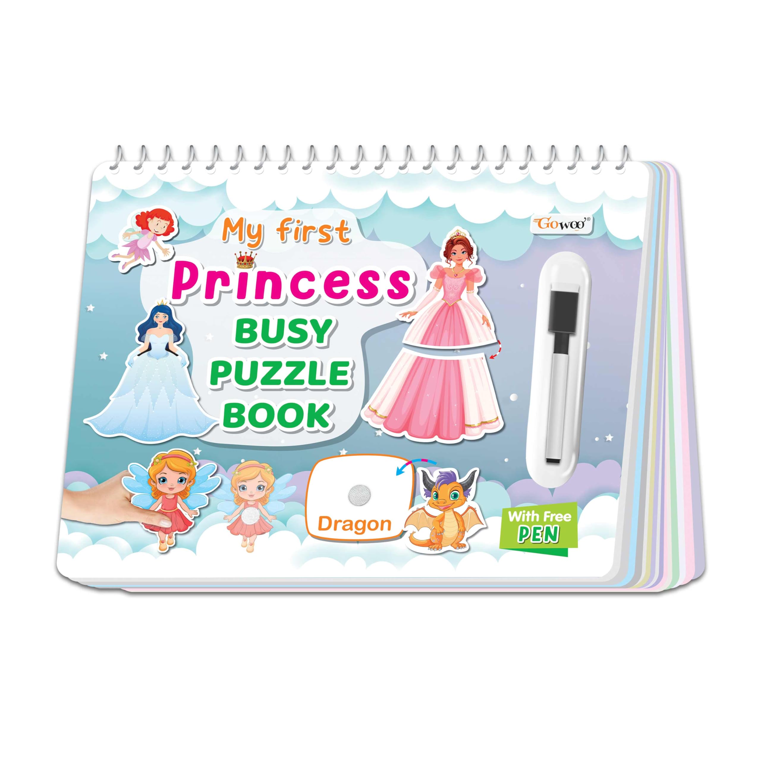 My First Princess Busy Puzzle Book : Activity Play Book for Kids, Spiral Binding Book, Toddler Sticker Activity Book, Learning B