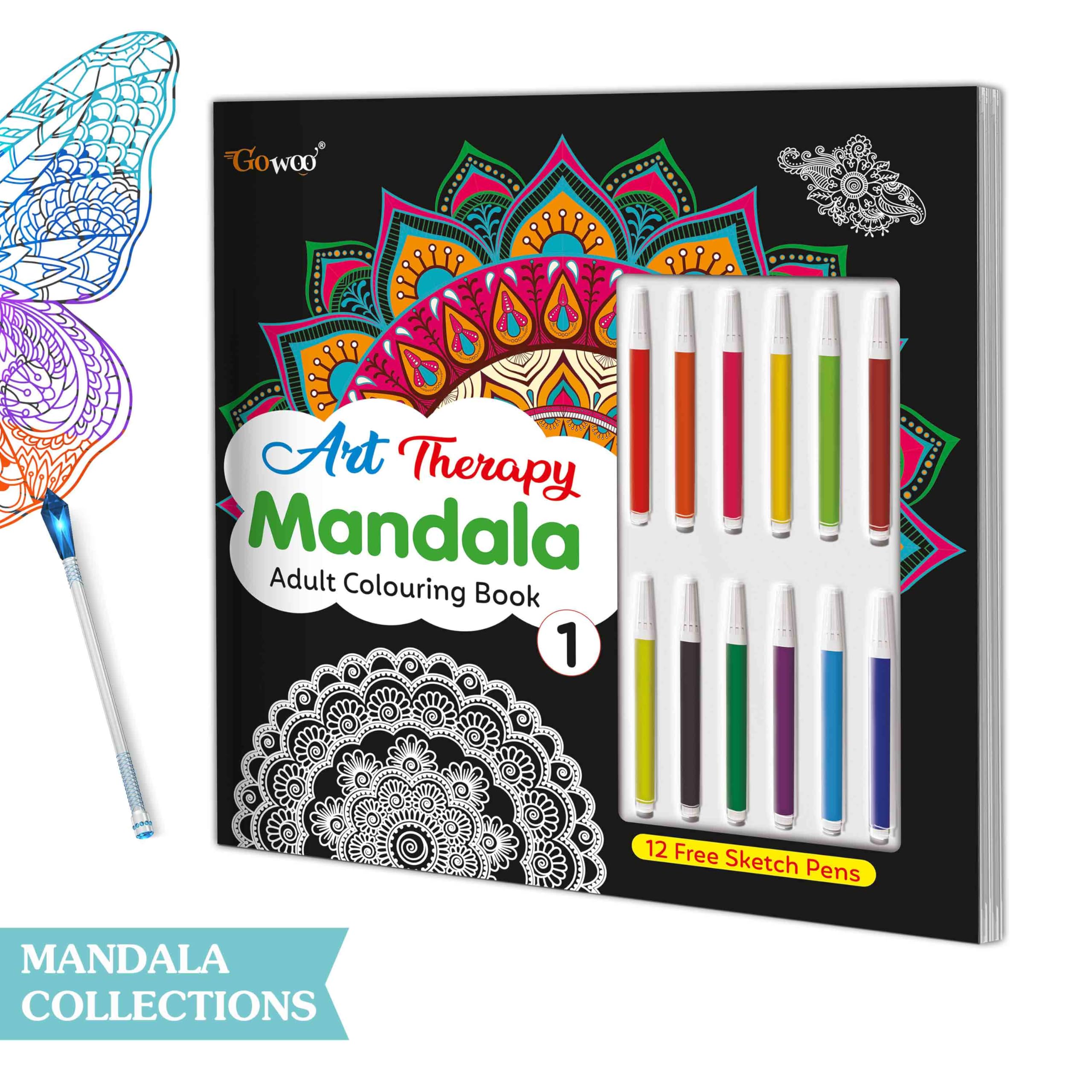 Art Therapy Mandala Adult Colouring Book 1 : Creative coloring for adults with 12 Sketch Pens, Mandala sketch pen set, Adult col
