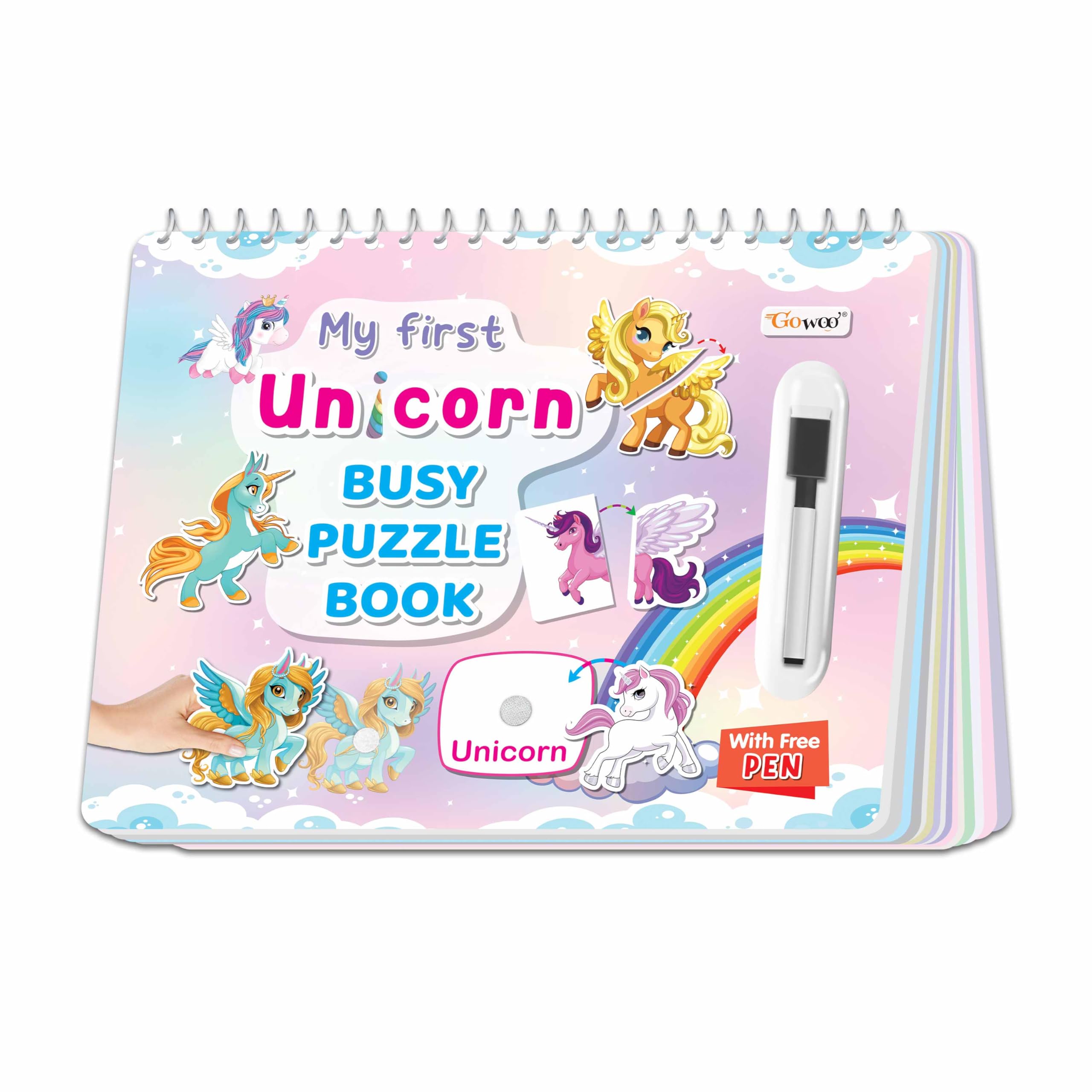 My First Unicorn Busy Puzzle Book : Learning Binder for Kids, Splashproof, Sticker Activities book for Toddlers, Montessori Boo