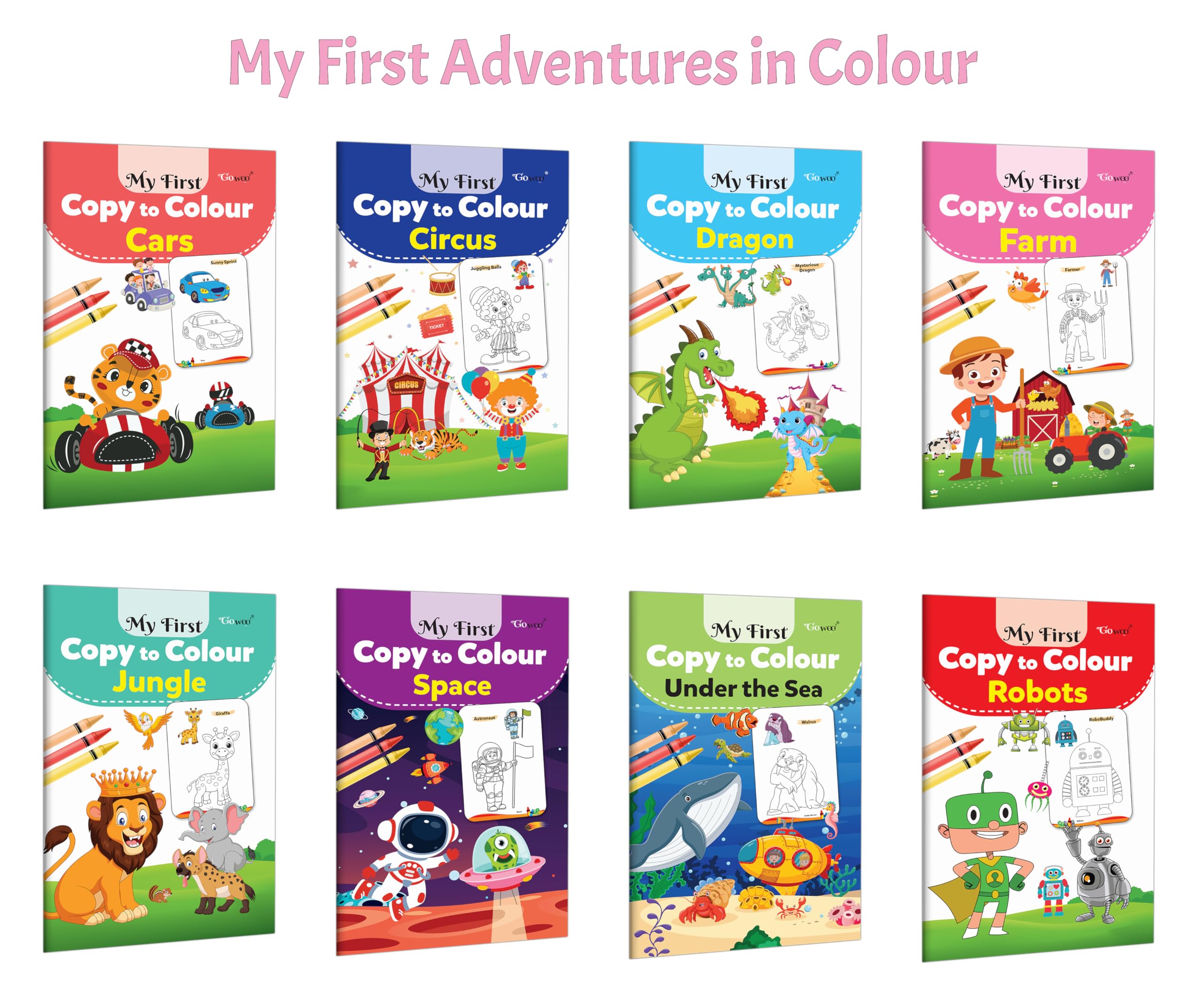 My First Copy to Colour  Cars, Circus, Dragon, Farm and more : Creative kids colouring, Fantasy & adventure activity, Preschoo