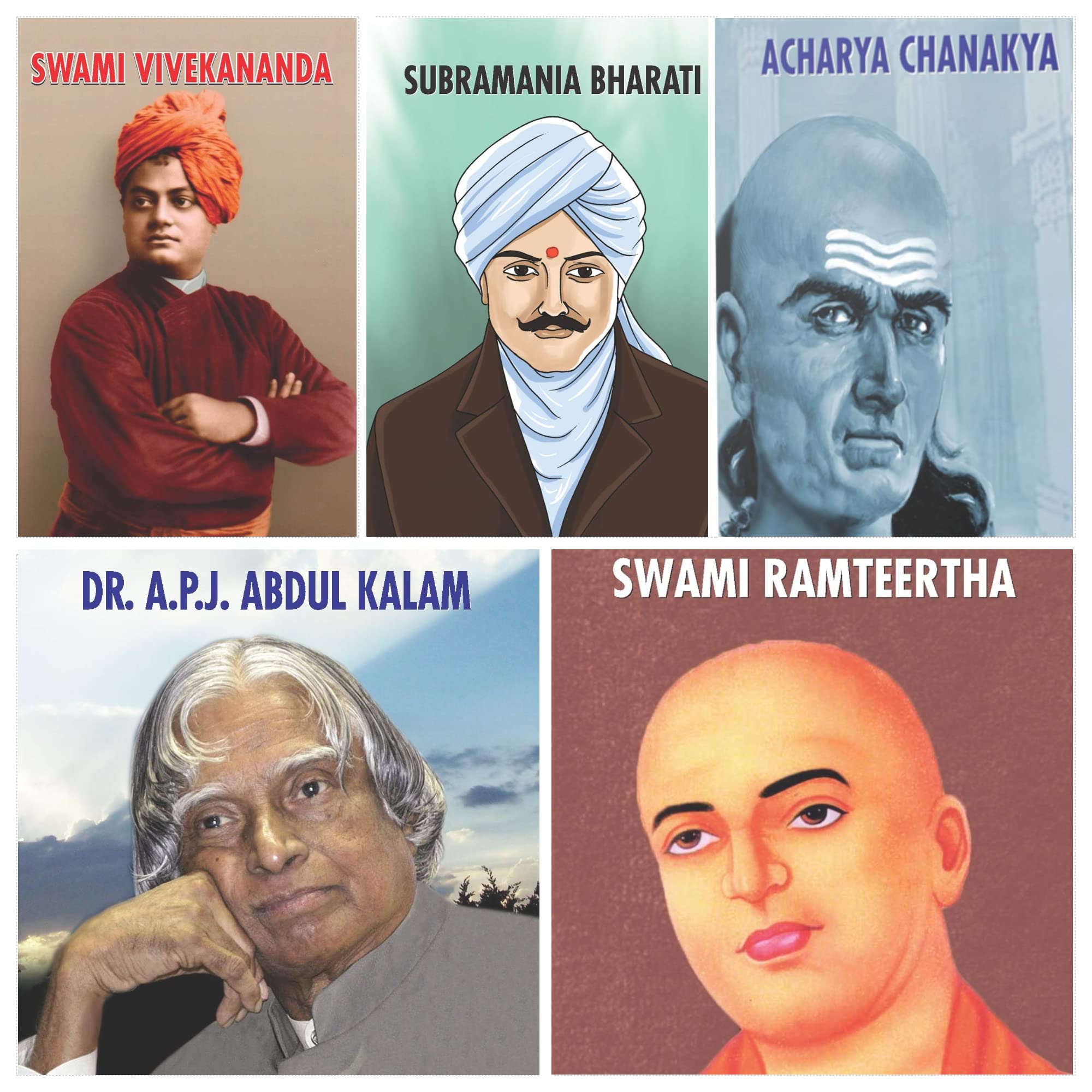 Motivational Gurus Biographies For Children (Set Of 5 Children 2 Color Books) [Acharya Chanakya + Swami Vivekananda + Dr. A.P.J.