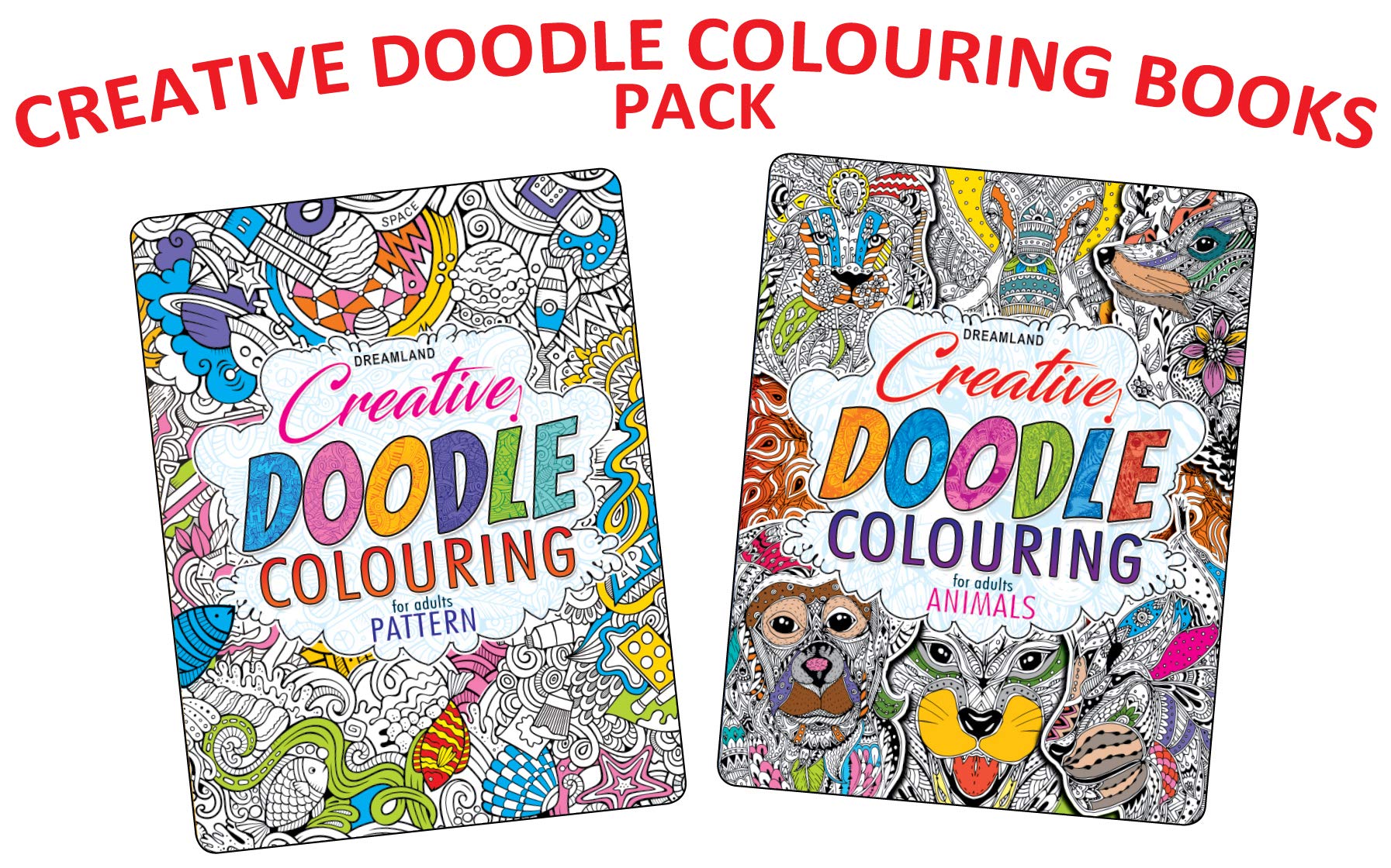 Creative Doodle Colouring 2 Books Pack for Beginners and Adults | Patterns, Animals & Birds | 64 Unique Pages Each | SingleSide