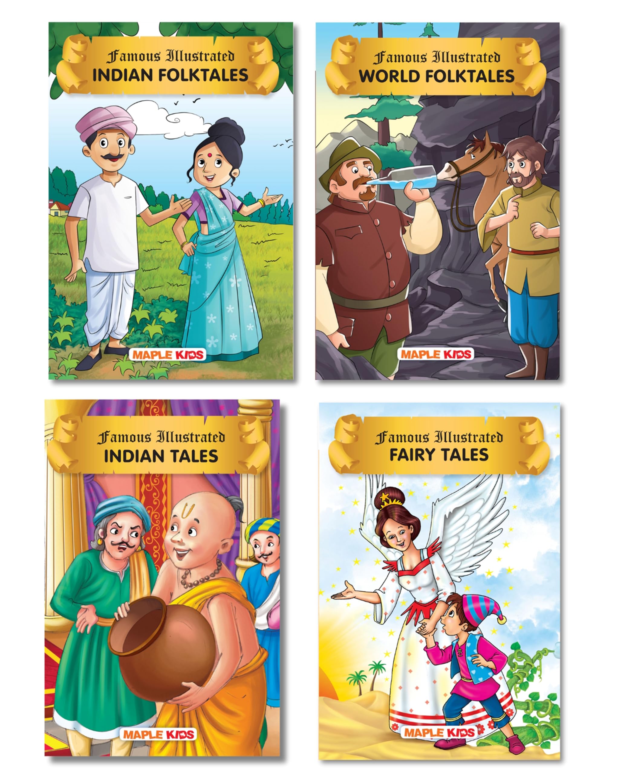 Fairytales and Folktales (Illustrated) (Set of 4 Books)  Indian Folktales, Indian Fairytales, World Folktales, Fairytales  Bed