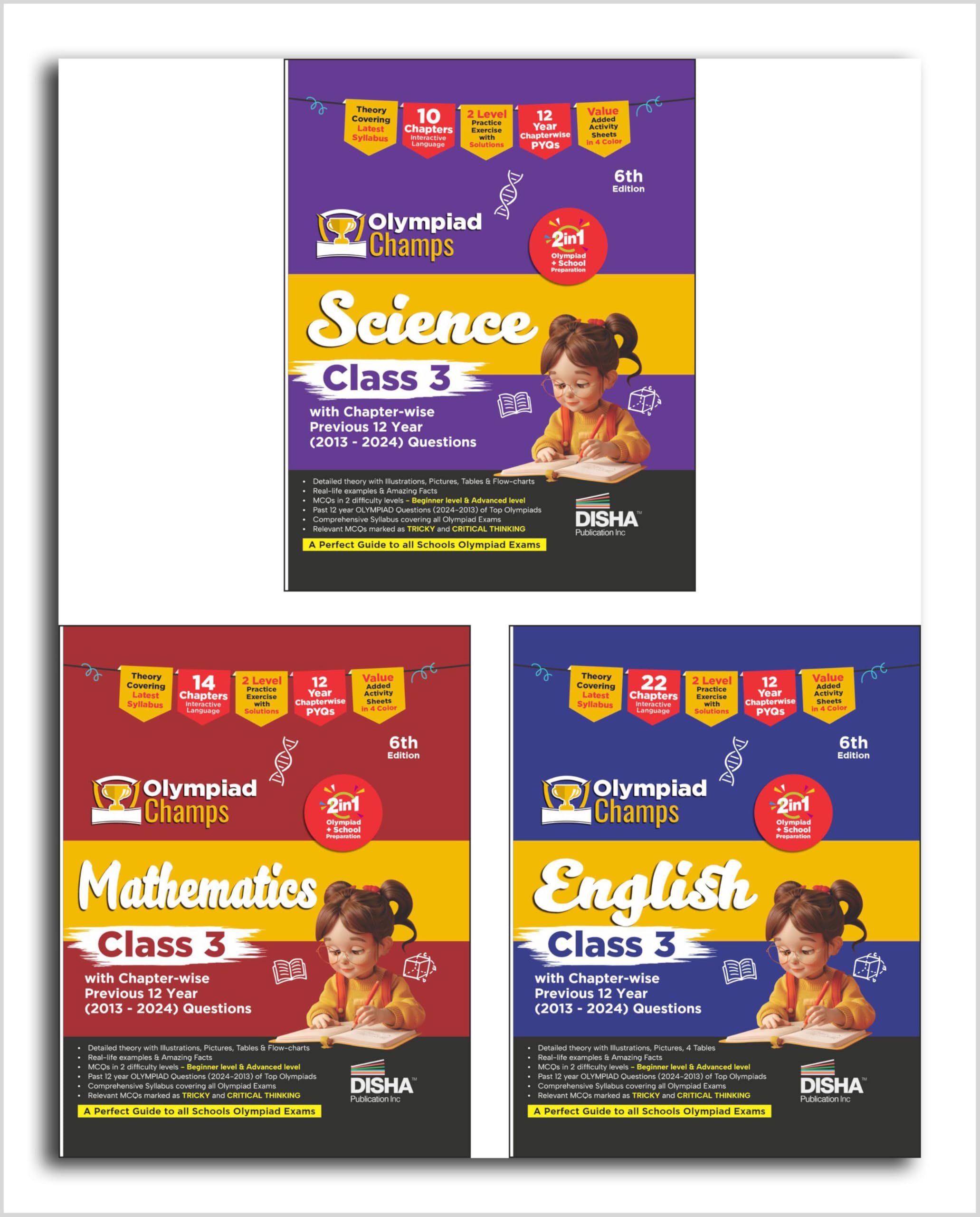 Disha Combo Class 3 (Set Of 3 Books) Olympiad Champs Science, Mathematics & English With Previous 12 Year (2013  2024) Question